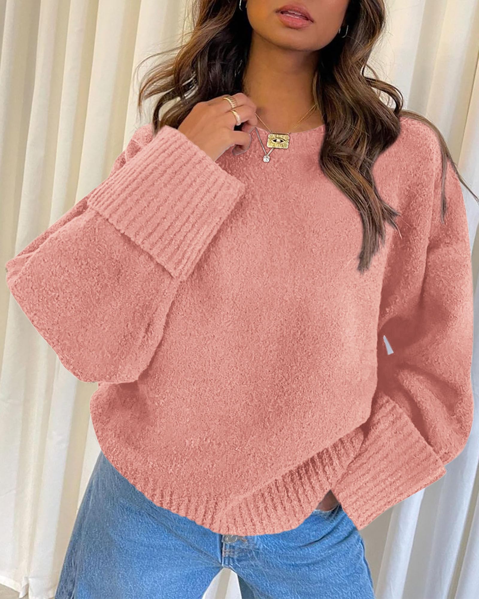 Women's Fall Fashion Cozy Oversized Sweaters(Pink,XS)