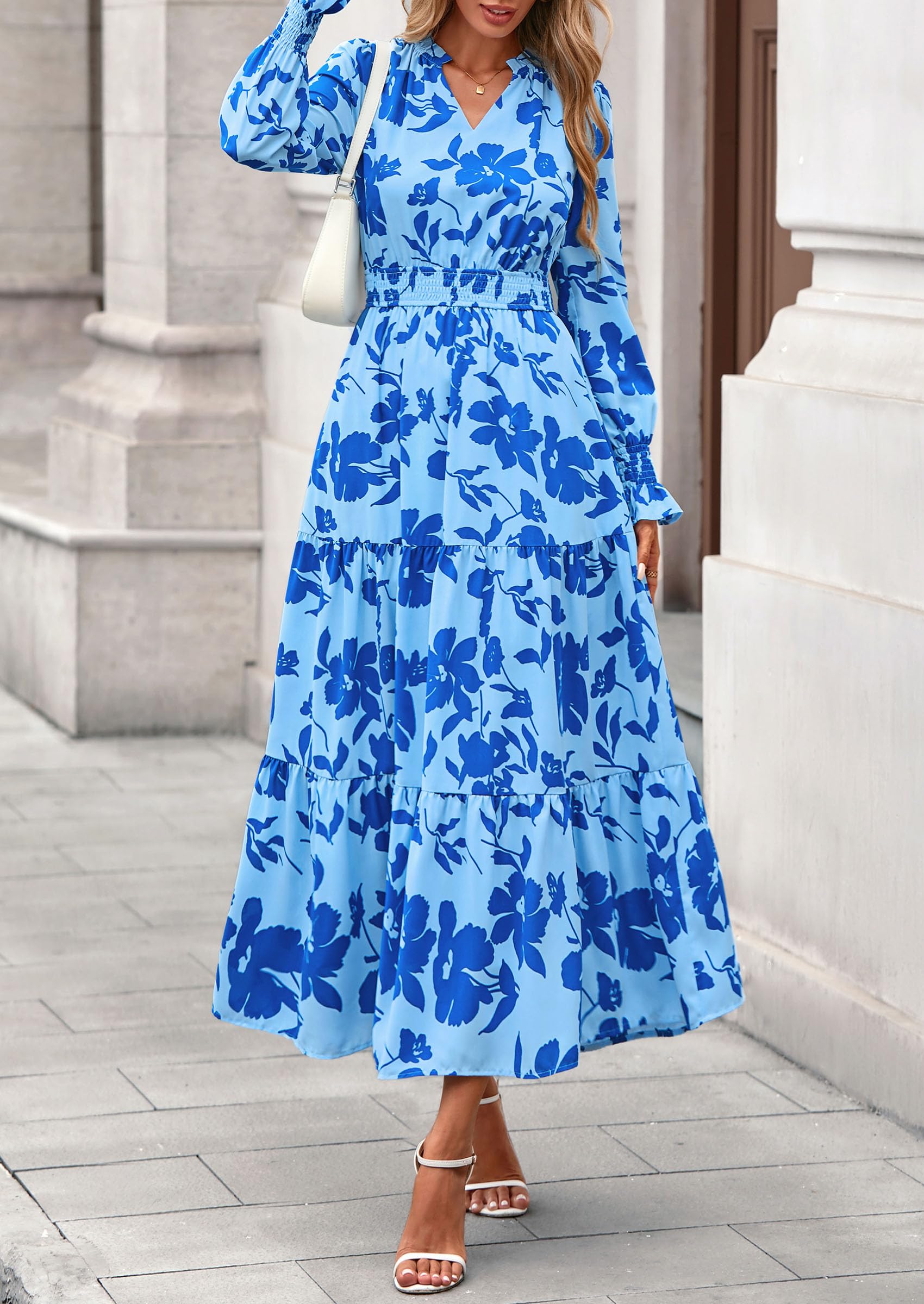 Women's Floral Maxi Dress Fall A Line Wedding Guest Dresses
