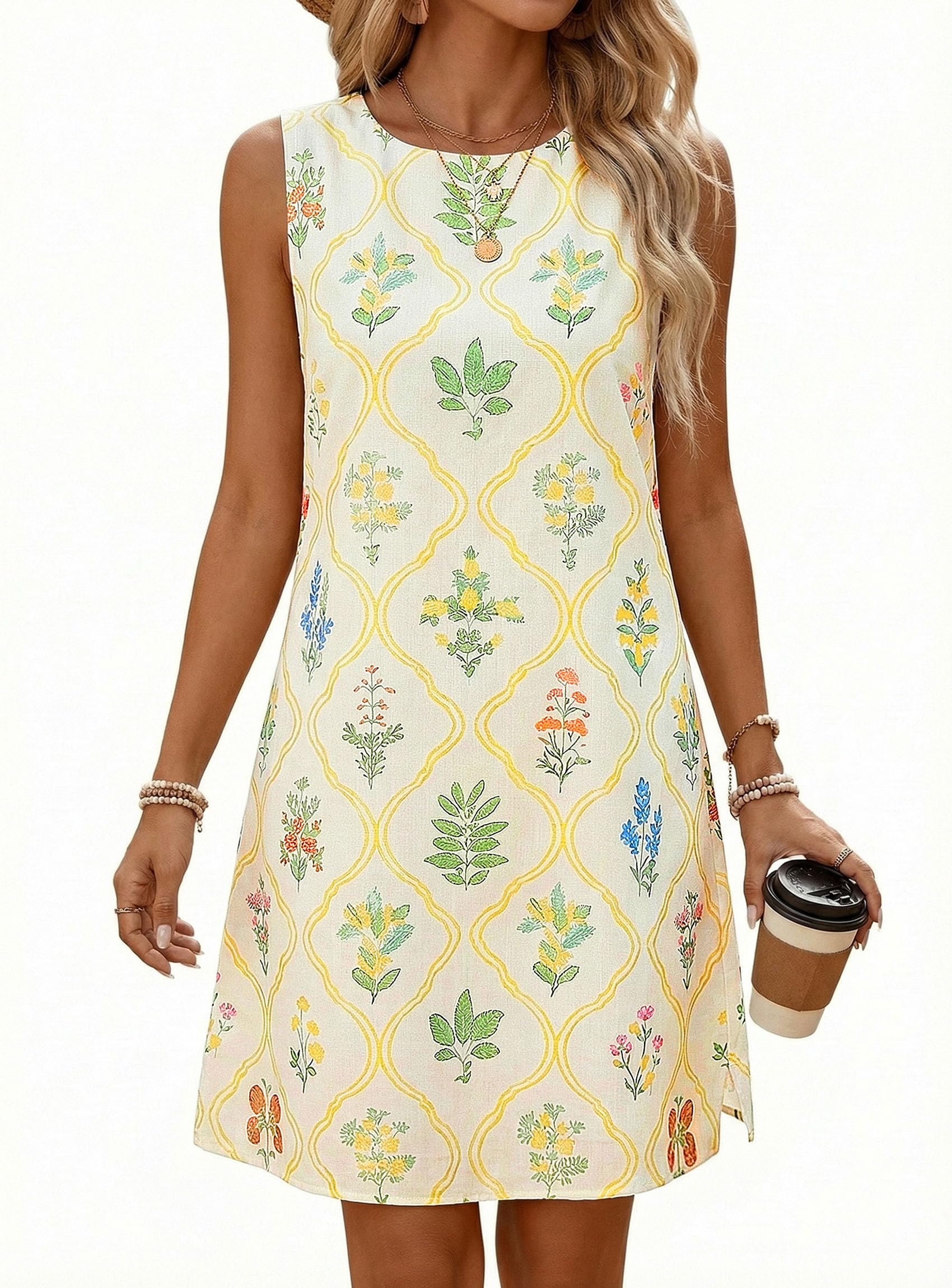 Women's Summer Floral Sundresses Sleeveless Mini Dress