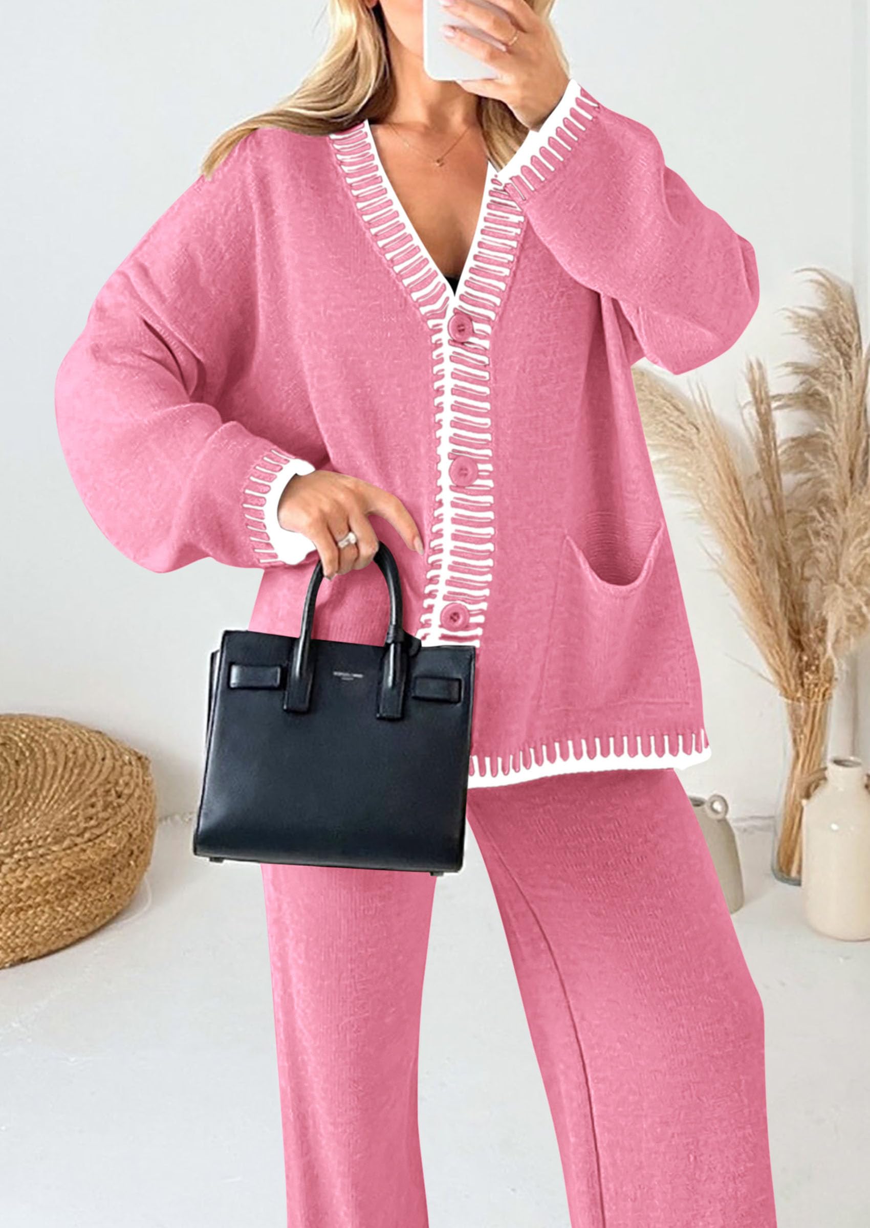 Women's Fall 2 Piece Matching Cozy Knit Sweater Lounge Sets