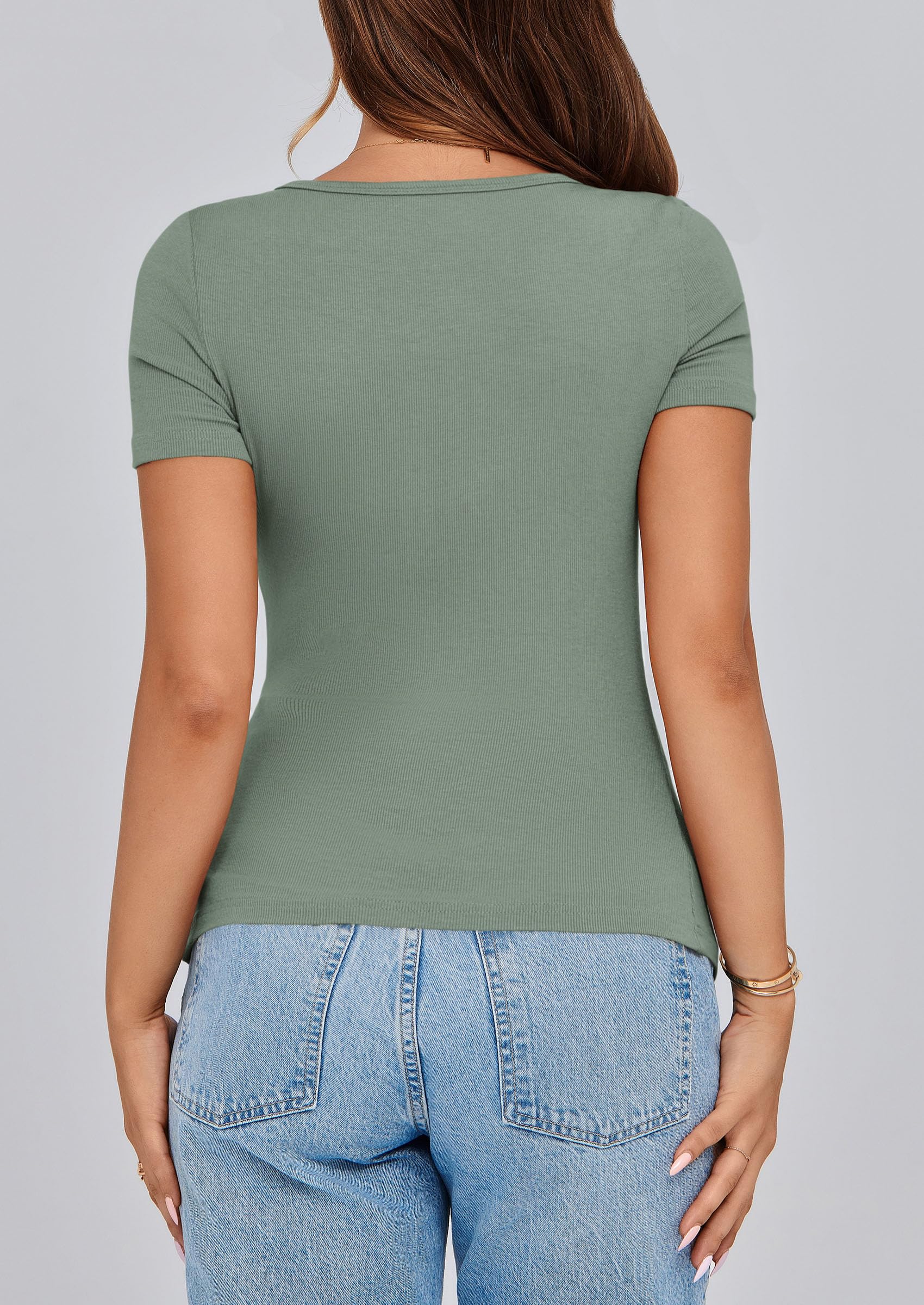 Women's Summer Tops Henley Tee Shirts (Light Green,X-Small)