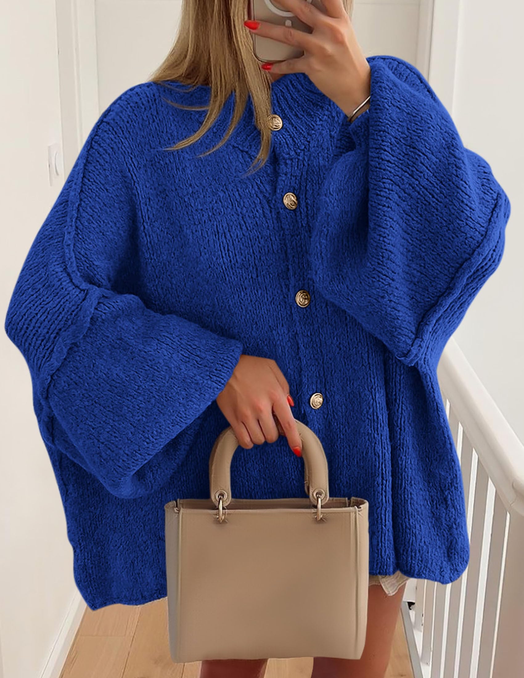 Women's Oversized Chunky Cardigan Sweaters(Royal Blue,Small)