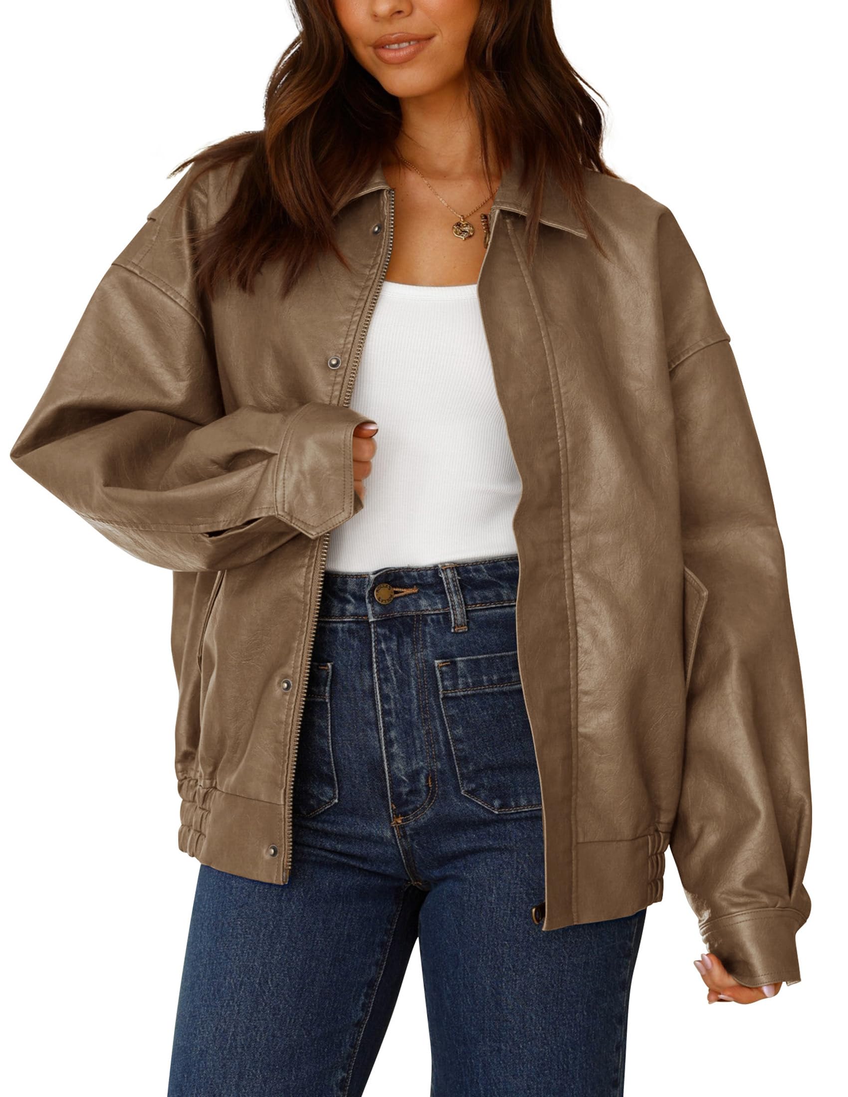 Women's Faux Leather Motorcycle Jackets(Khaki,X-Small)