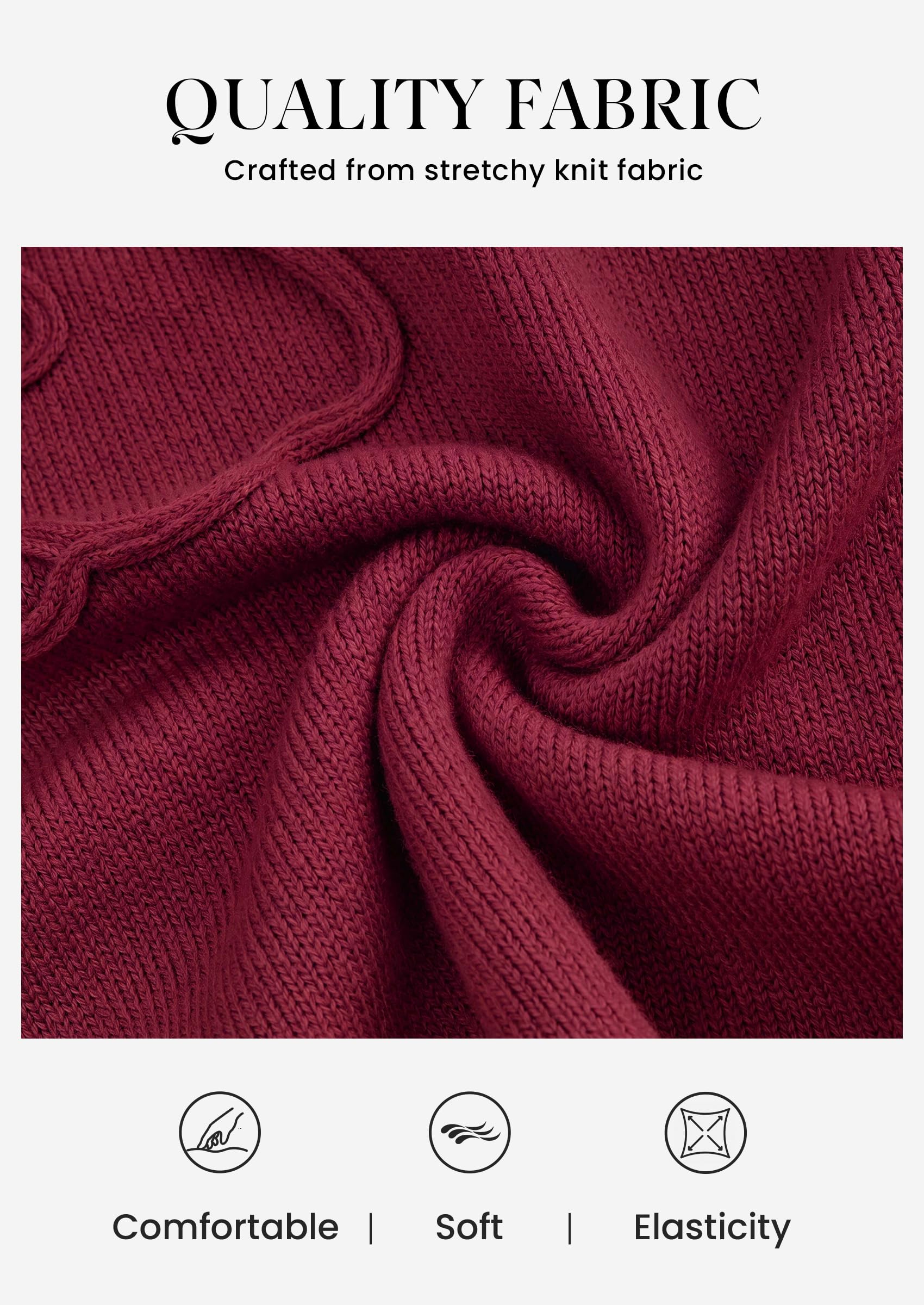 Womens Sweaters Floral Long Sleeve Knit Tops,Burgundy,S