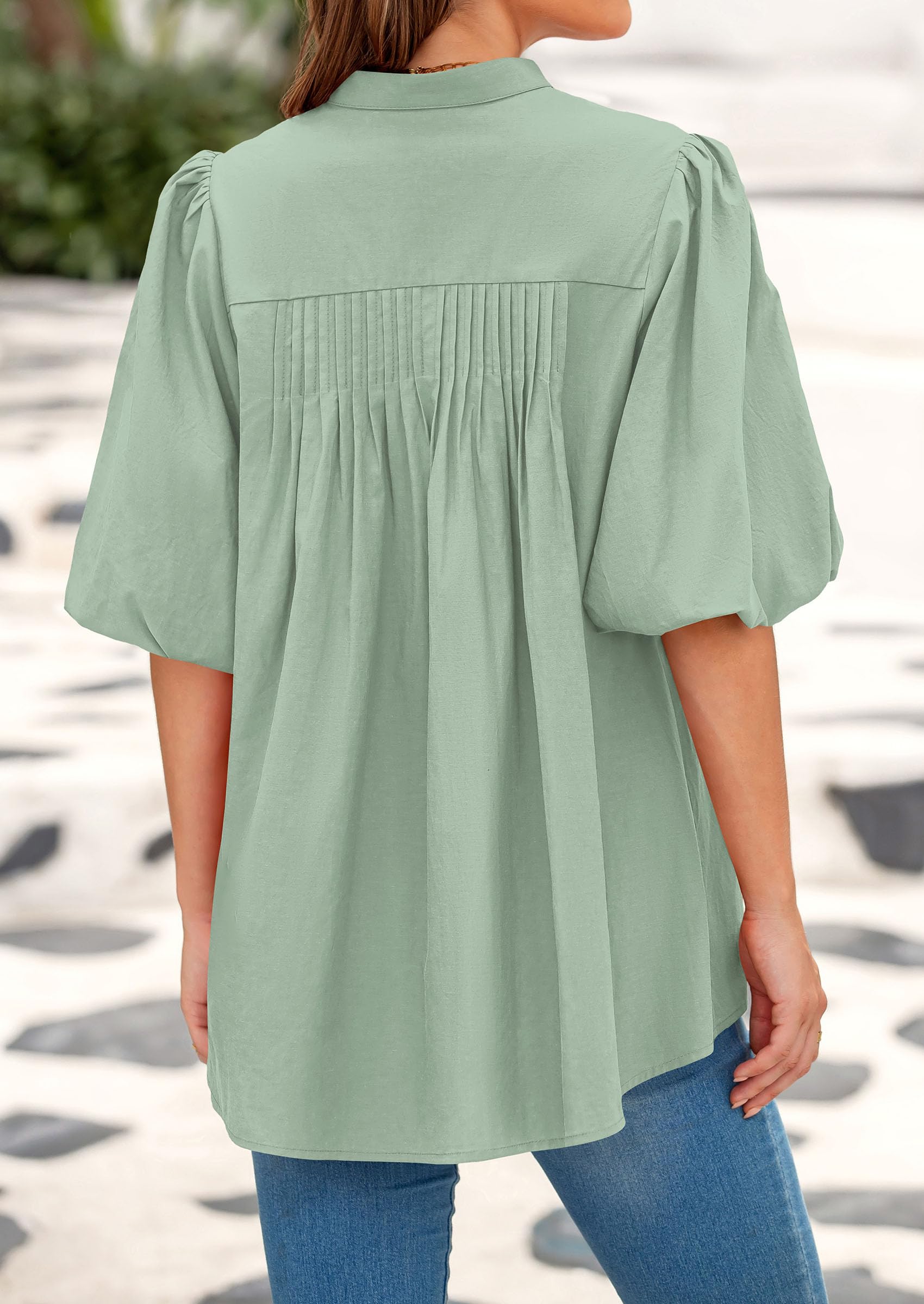 Short Sleeve Henley Shirts for Women,Light Green,S