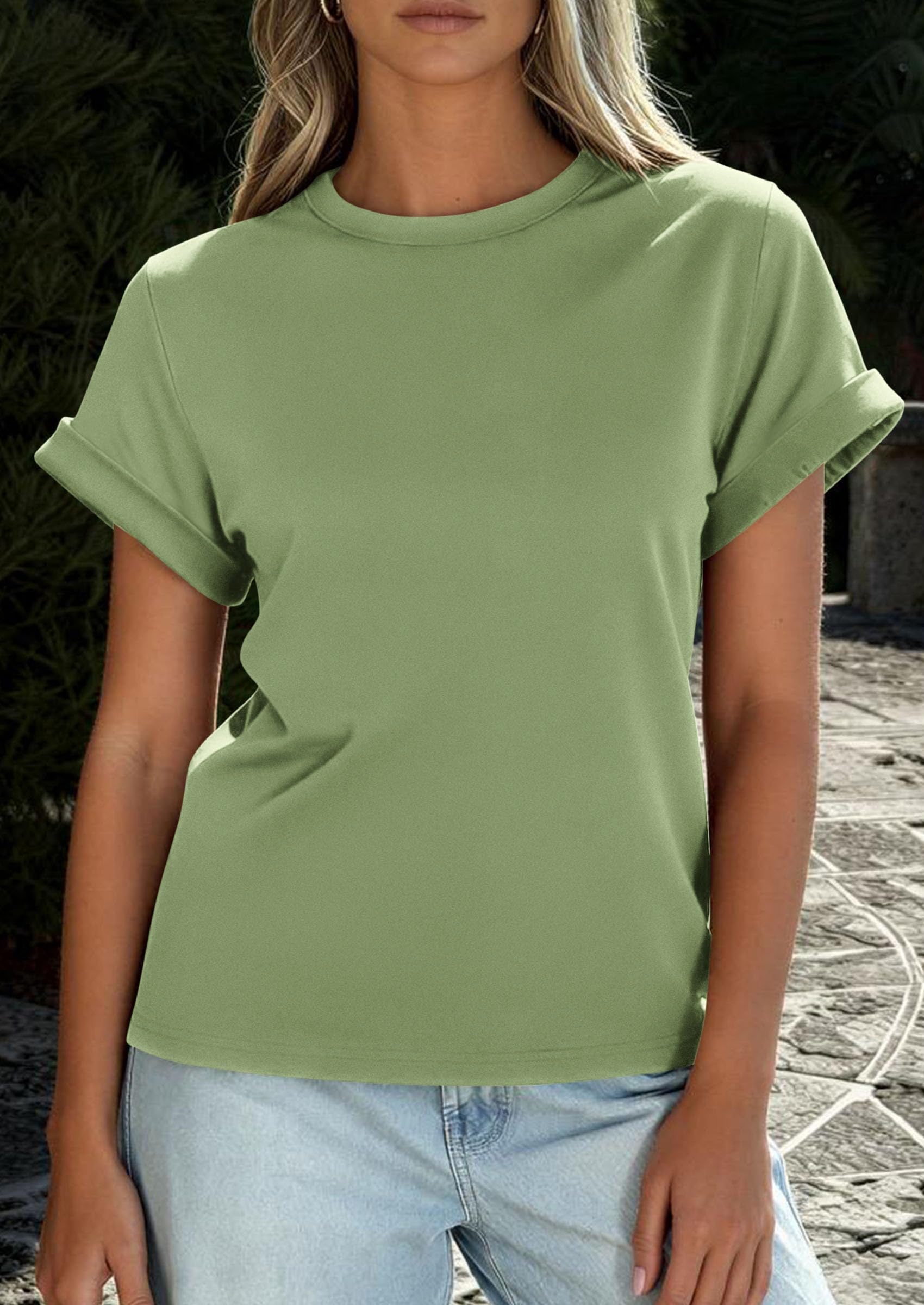Womens Summer Tops Short Sleeve Shirts,Grey Green,S