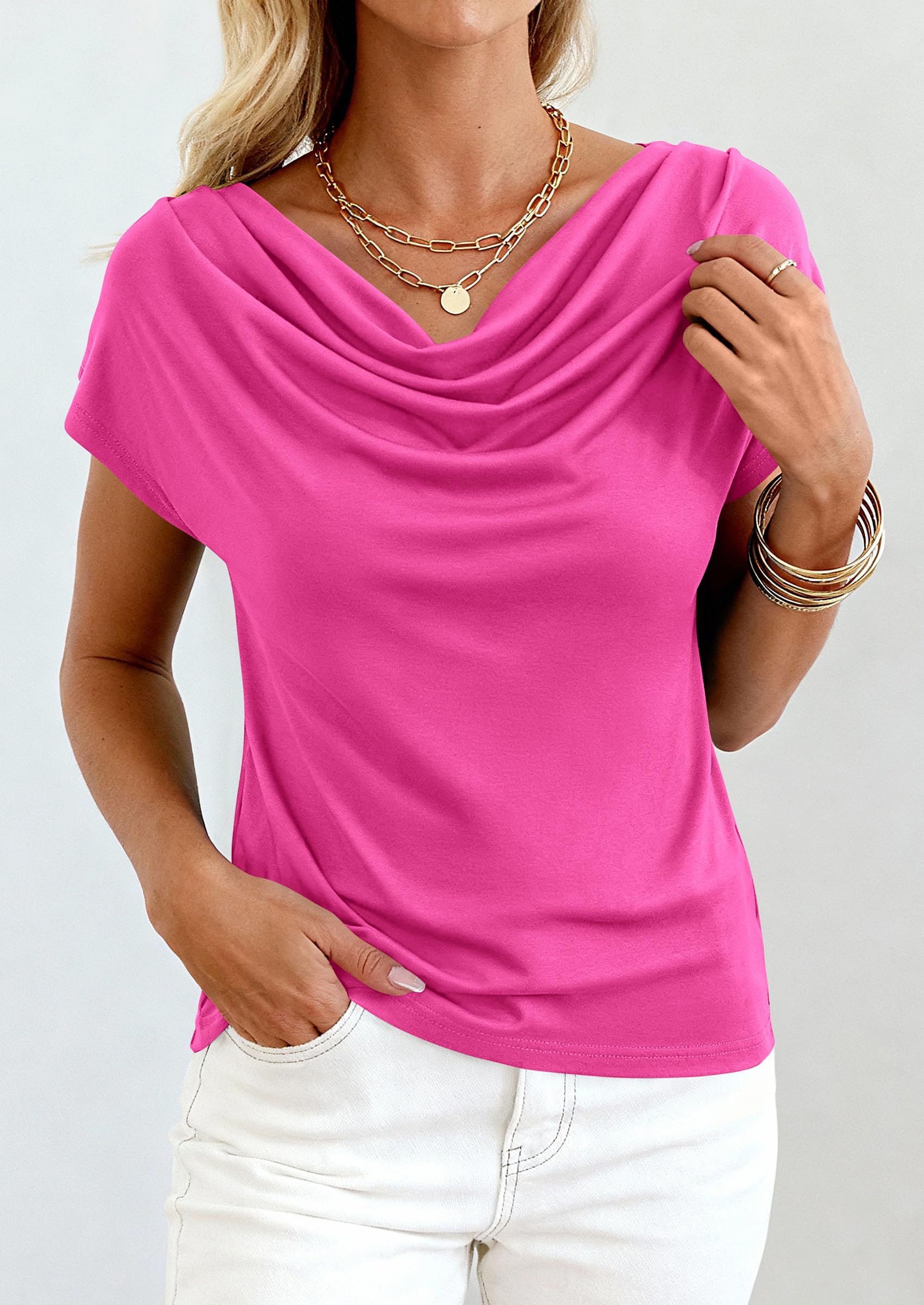 Womens Tops Dressy Business Casual Work Blouses, Hot Pink,XS