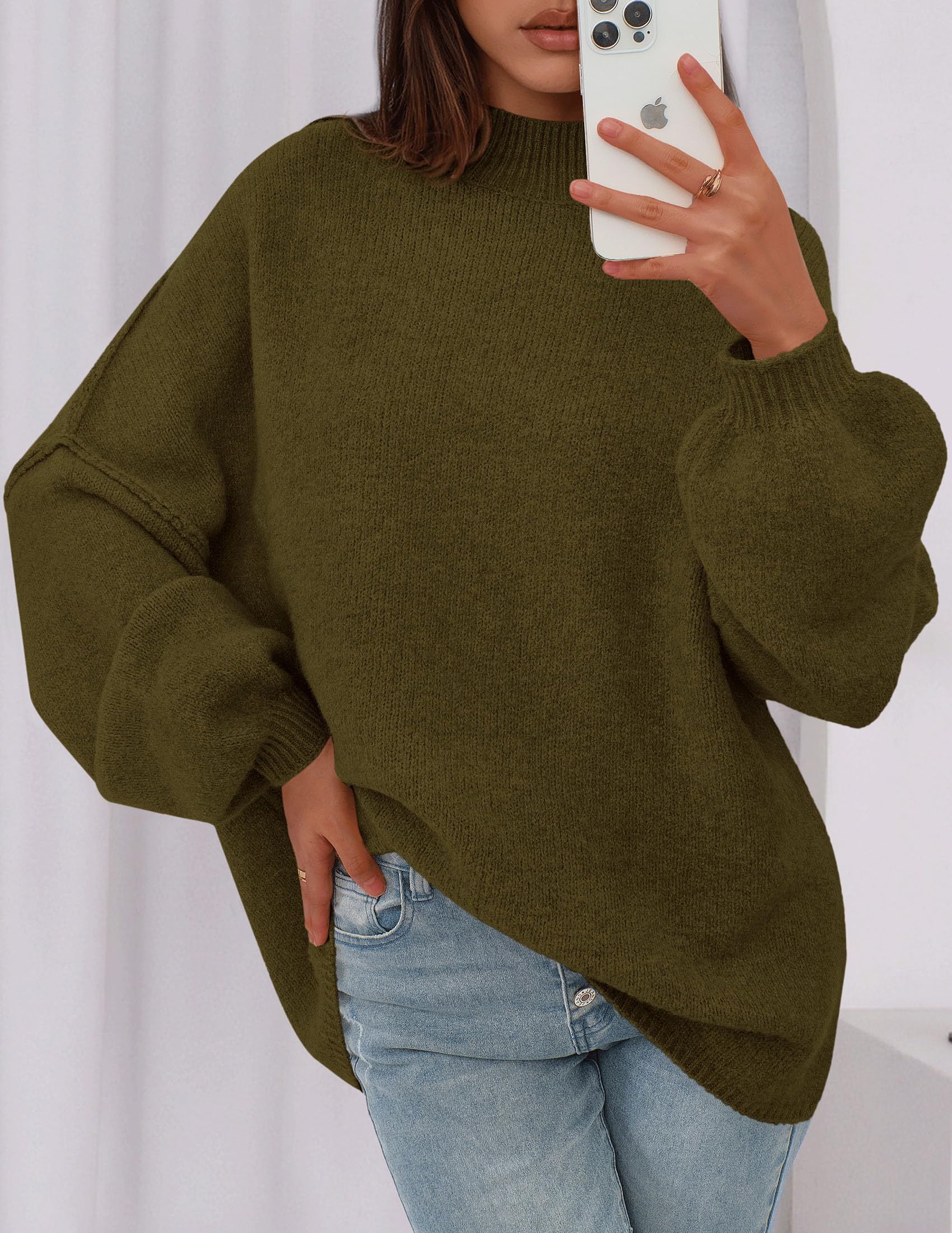 Women's Oversized Sweaters Fall Clothes (Army Green,S)