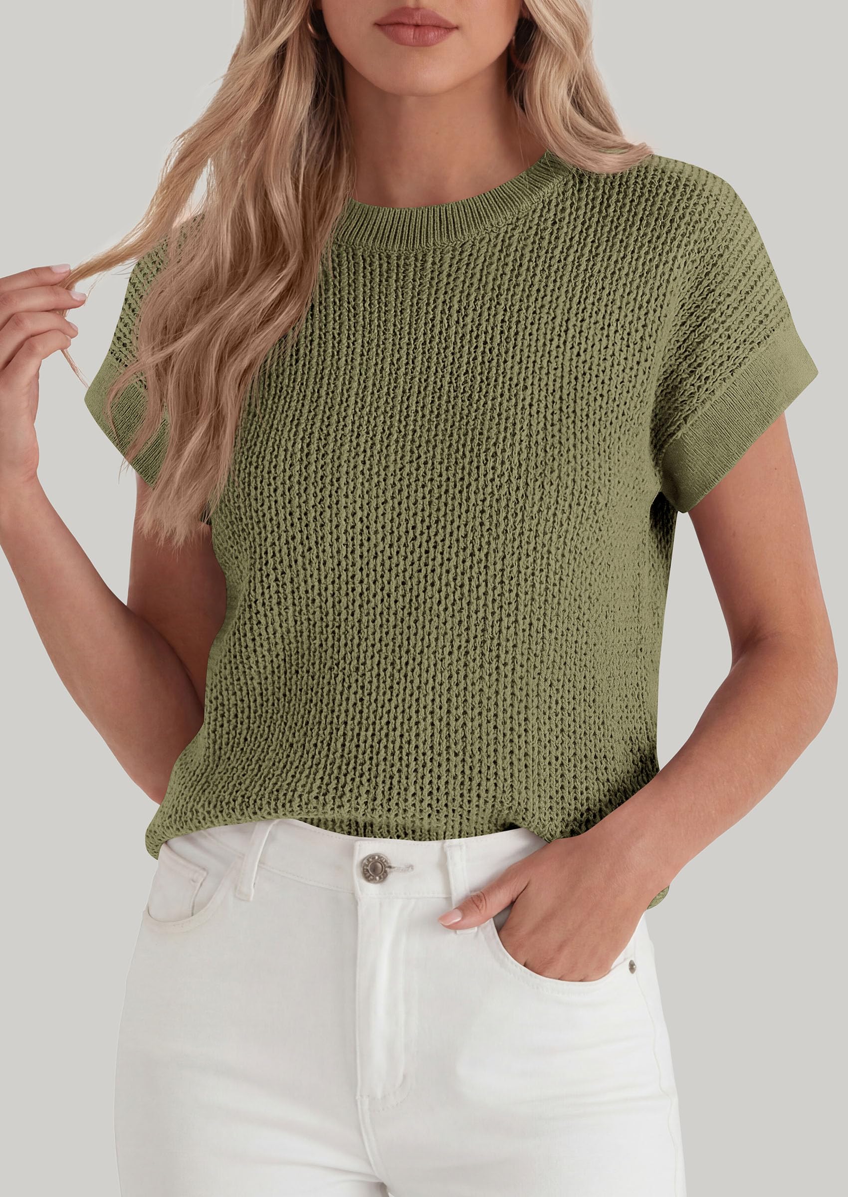 Women's Summer Sweater Vest Crochet Tops (Army Green,S)