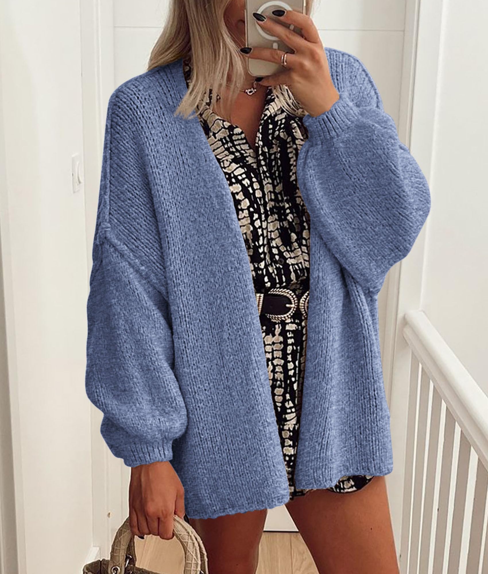 Womens Open Front Oversized Cardigan Sweaters,Haze Blue,XS