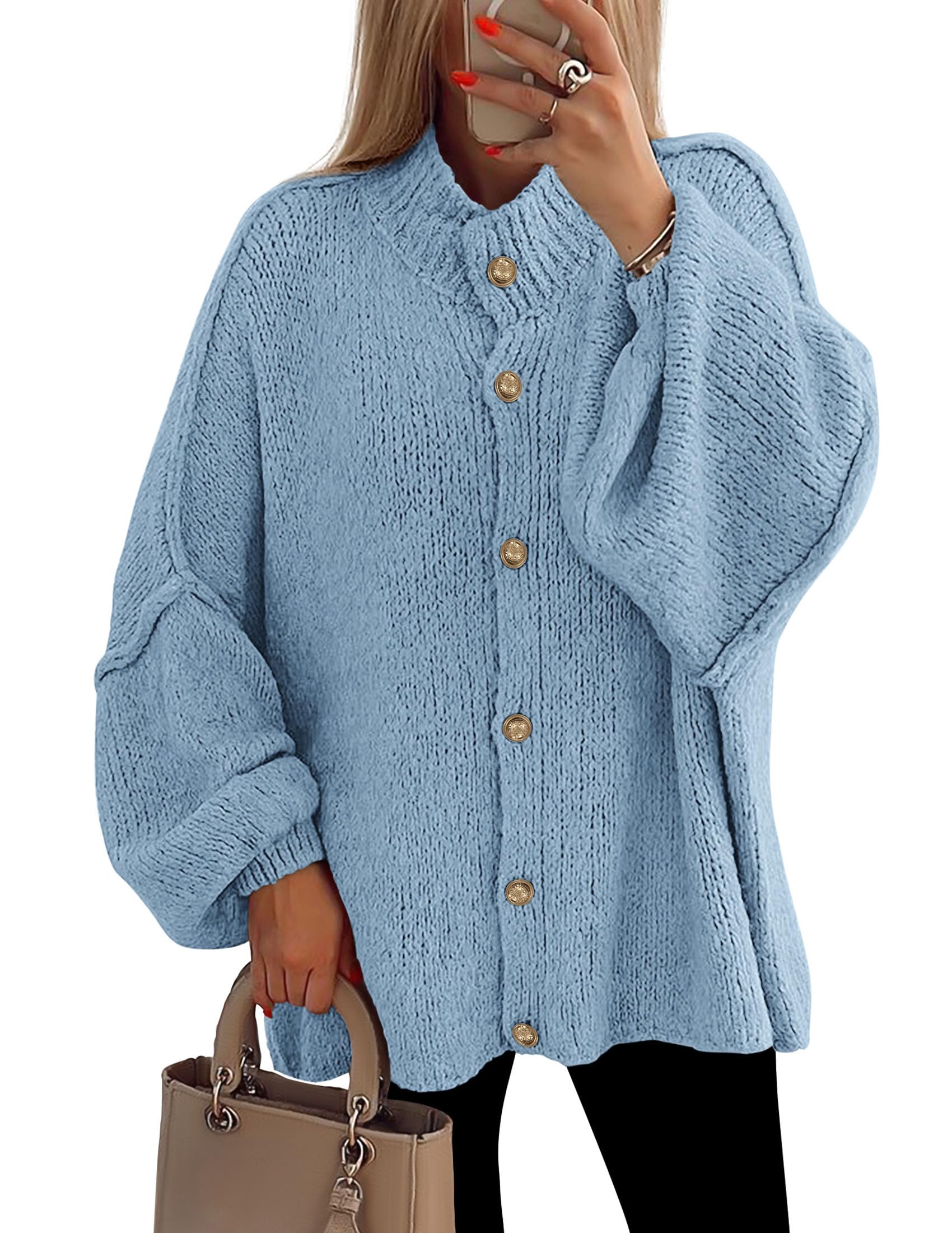 Women's Oversized Chunky Cardigan Sweaters(Light Blue,Small)