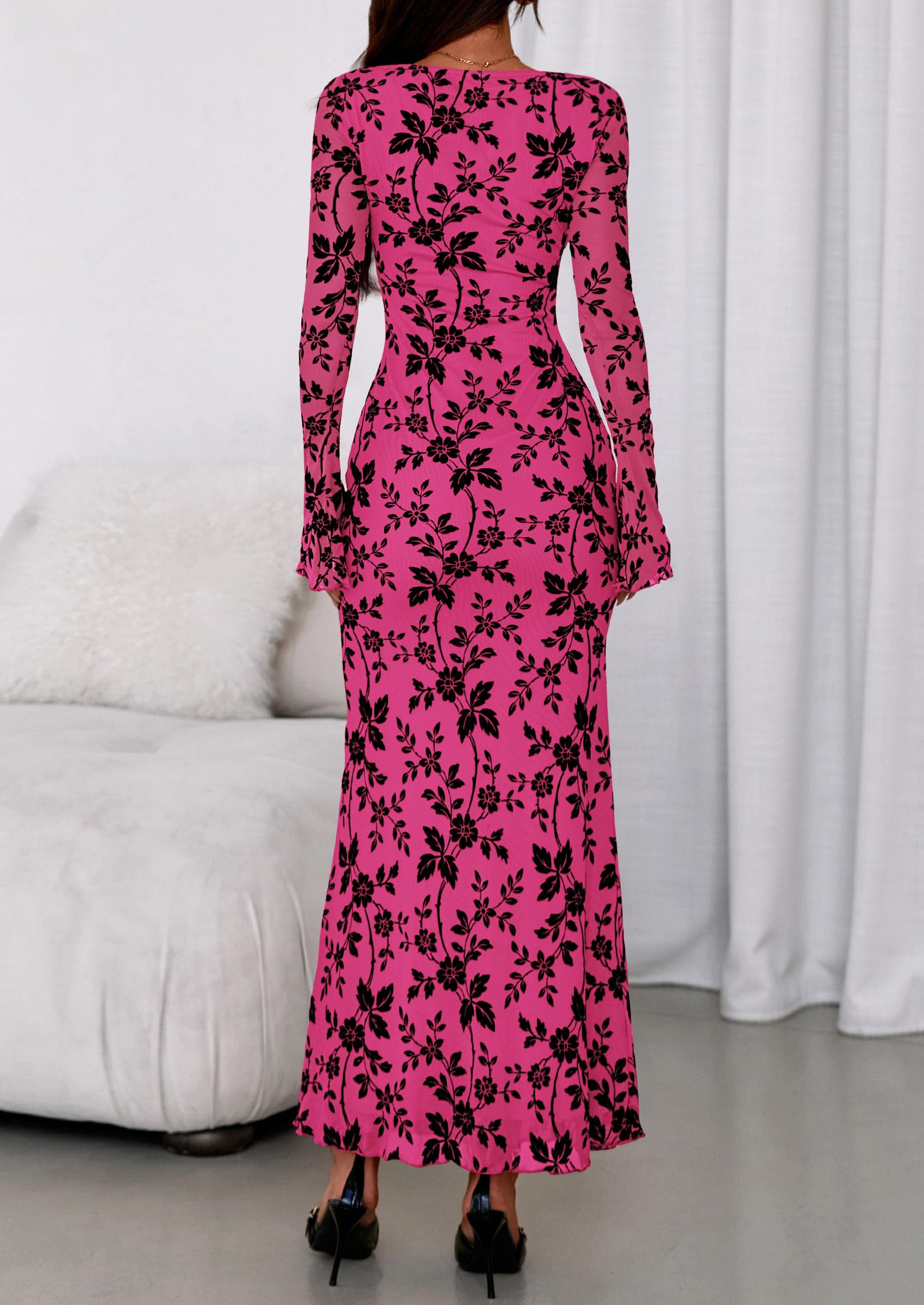 Women's Floral Bodycon Maxi Dress Wedding Guest Dresses