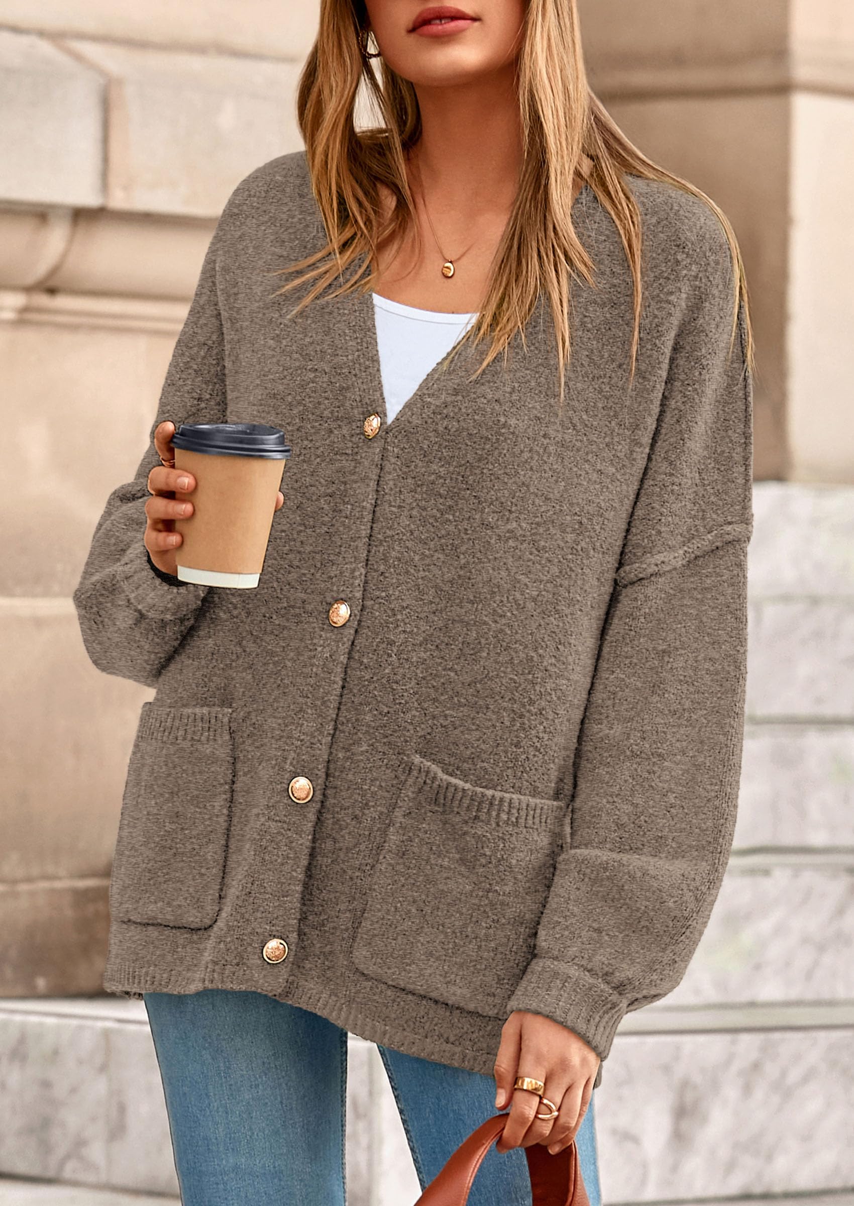 Oversized Chunky Cardigan Sweaters for Women Dark Khaki,S
