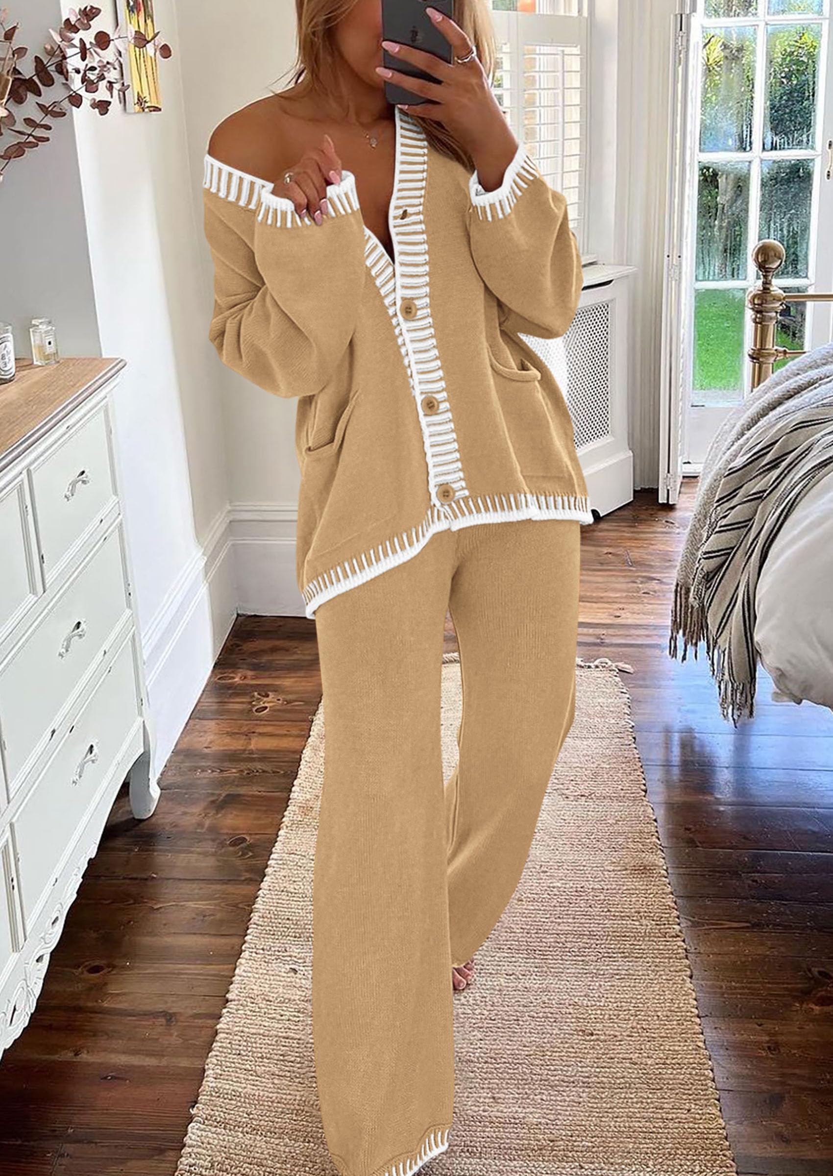 Women's Fall 2 Piece Matching Cozy Knit Sweater Lounge Sets
