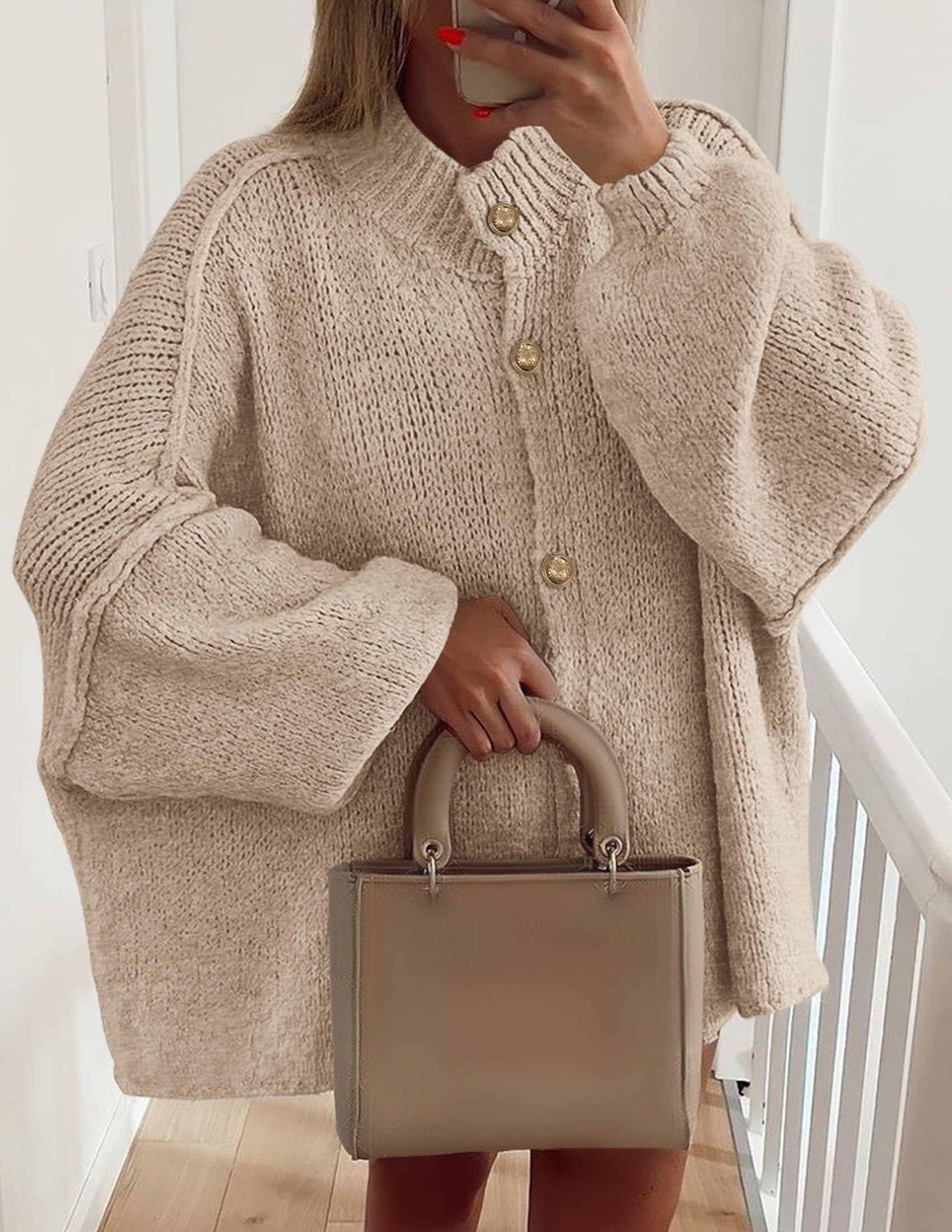 Women's Oversized Chunky Cardigan Sweaters(Light Khaki,Small)