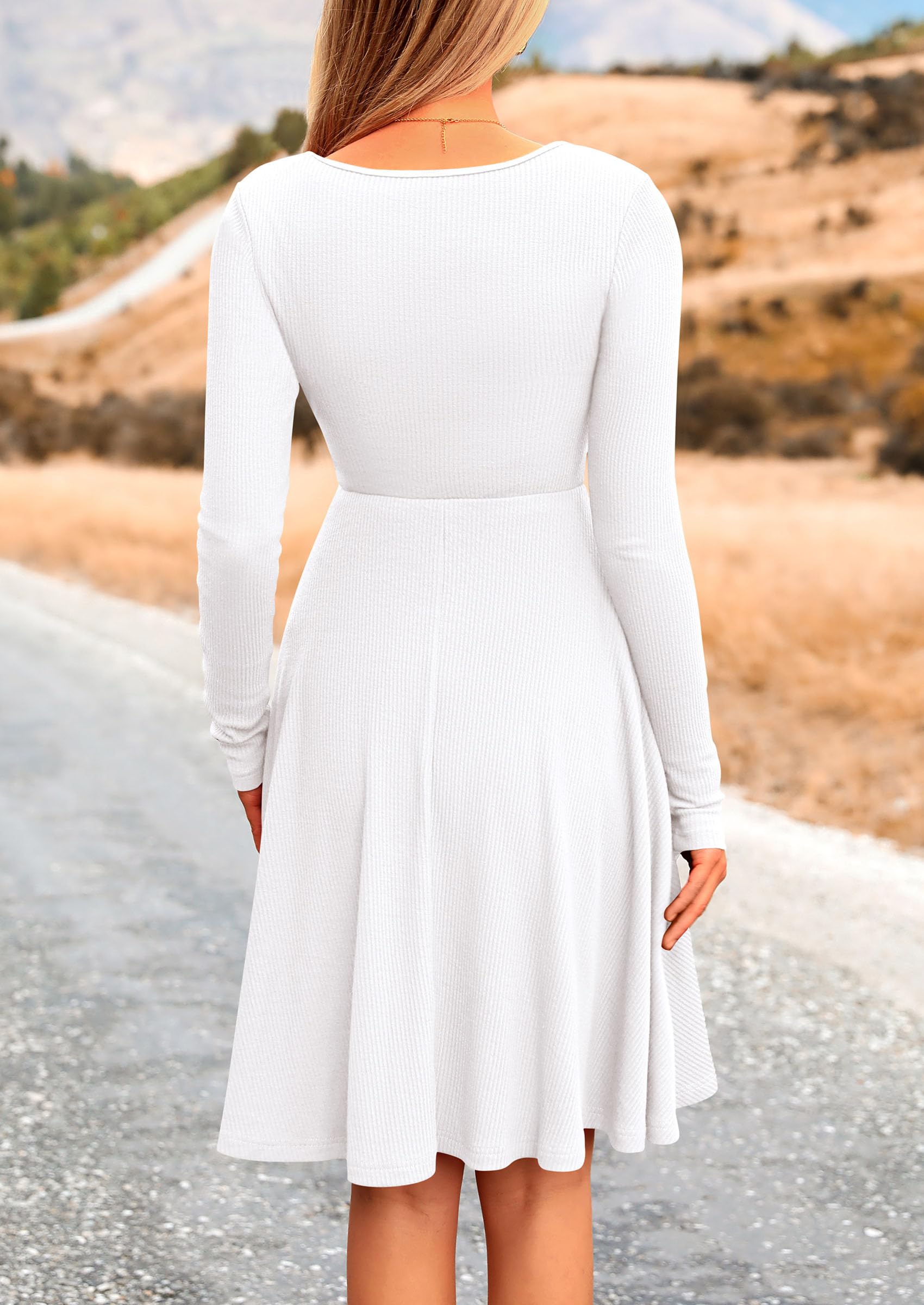 Women's Fall Casual Long Sleeve Short Dress (White,XL)