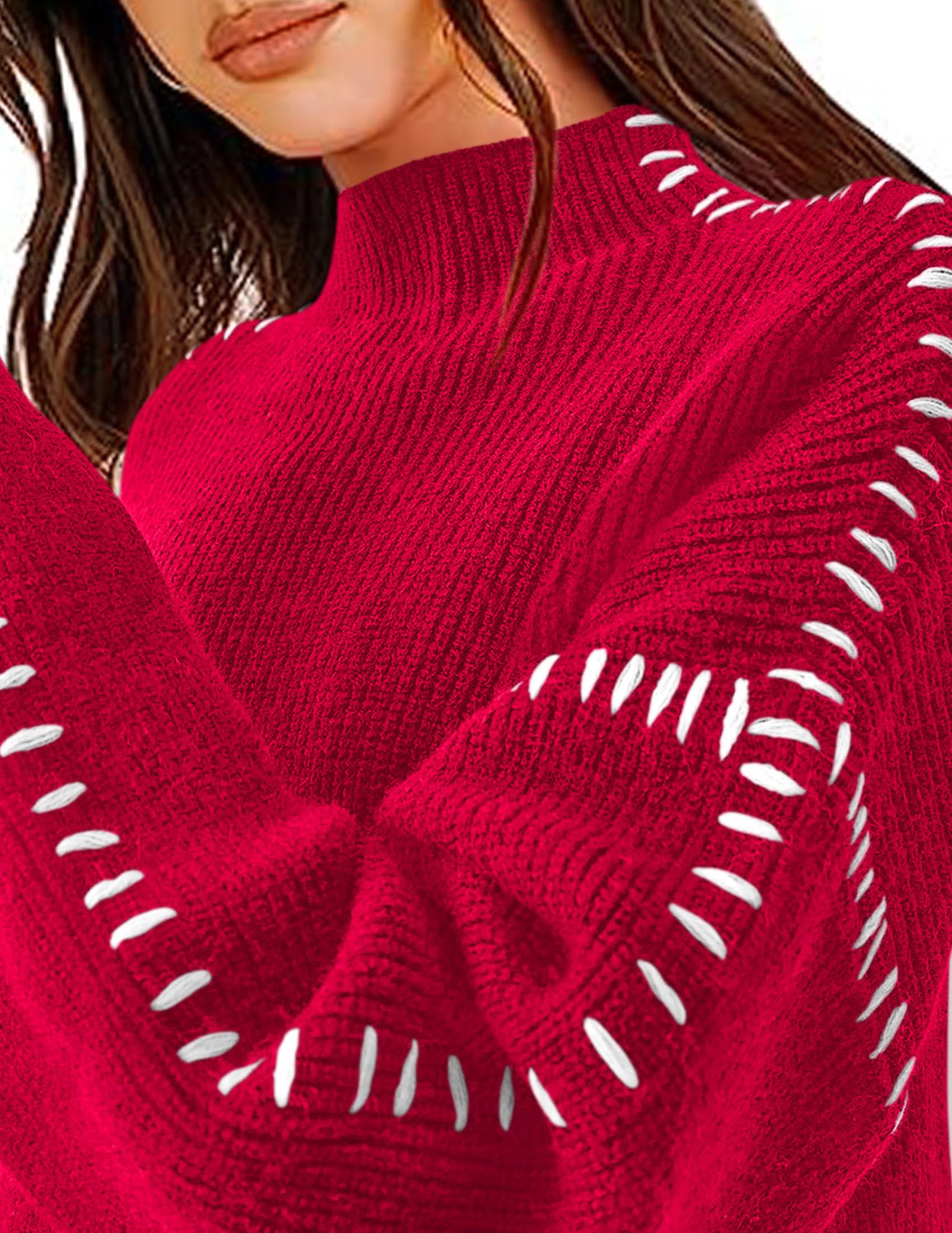 Womens Chunky Knit Oversized Pullover Sweaters,Red,S