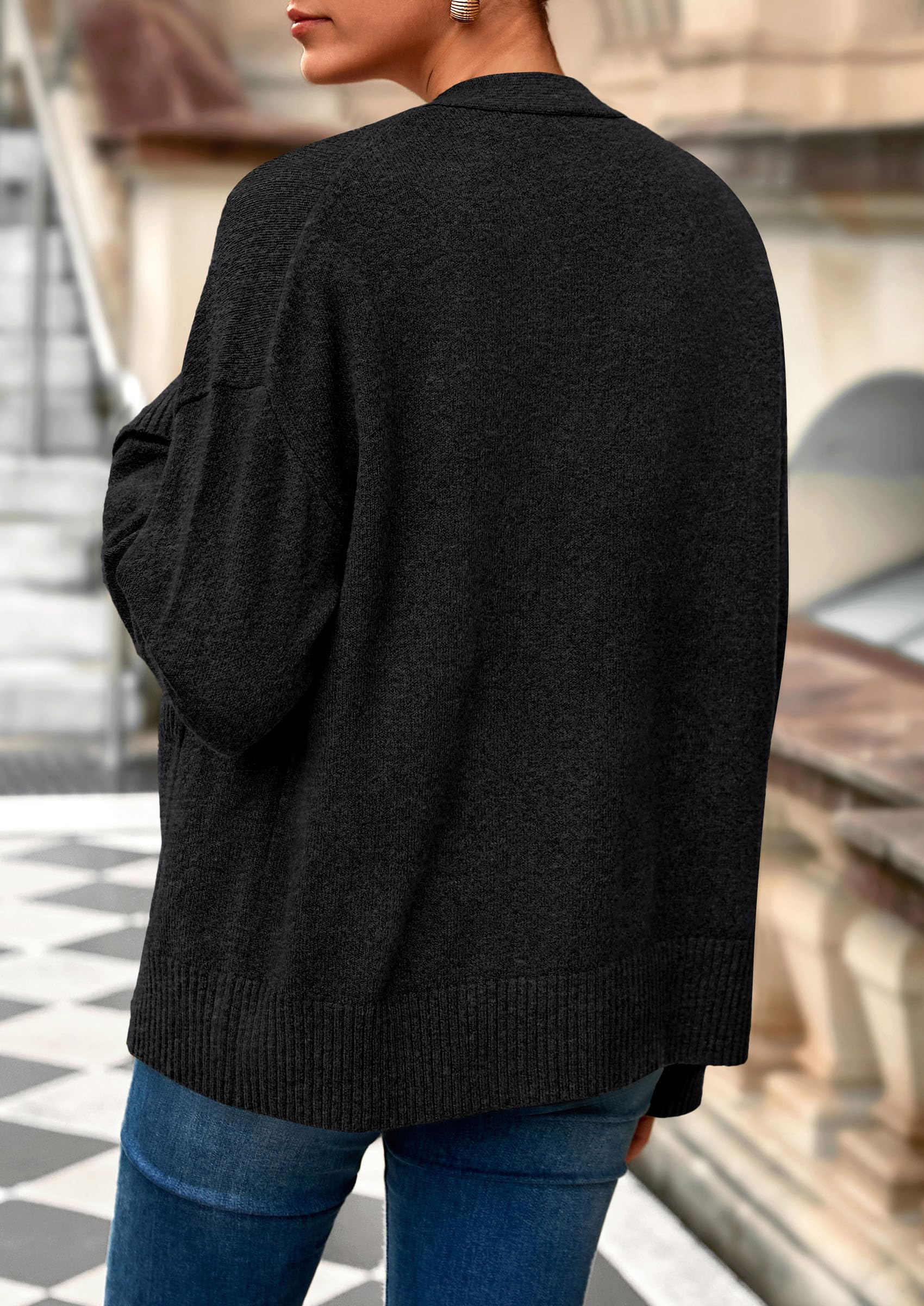 Women's Winter Oversized Cardigan Sweaters (Black,S)