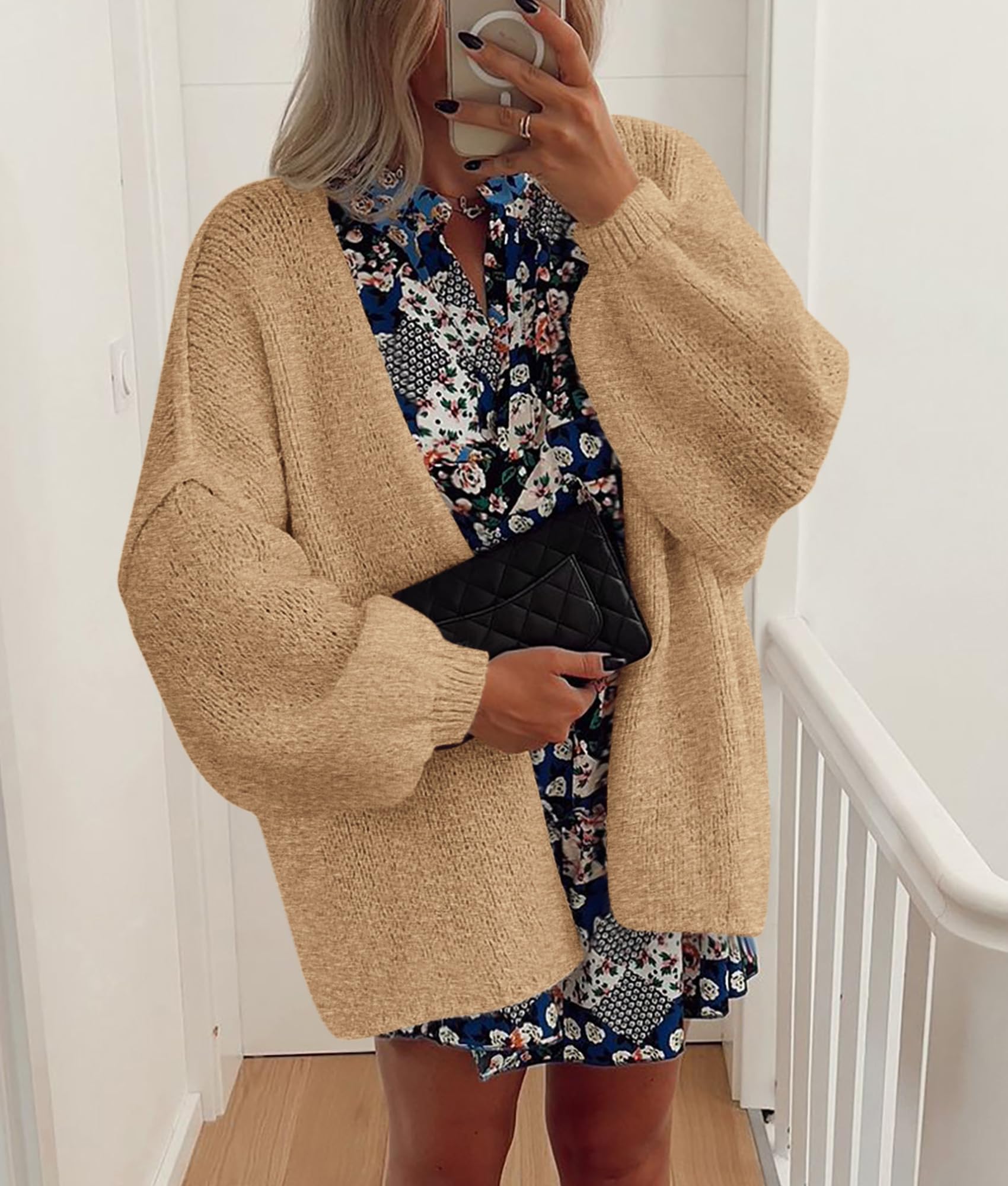 Womens Open Front Oversized Cardigan Sweaters,Camel,XS