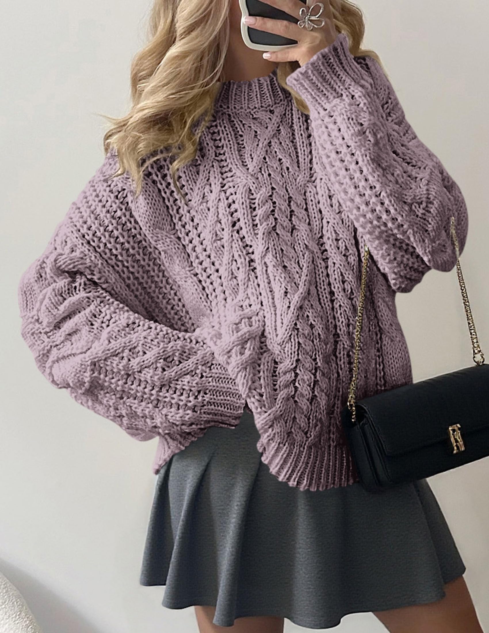 Womens Oversized Fall Sweaters Chunky Cable Knit Pullover Tops