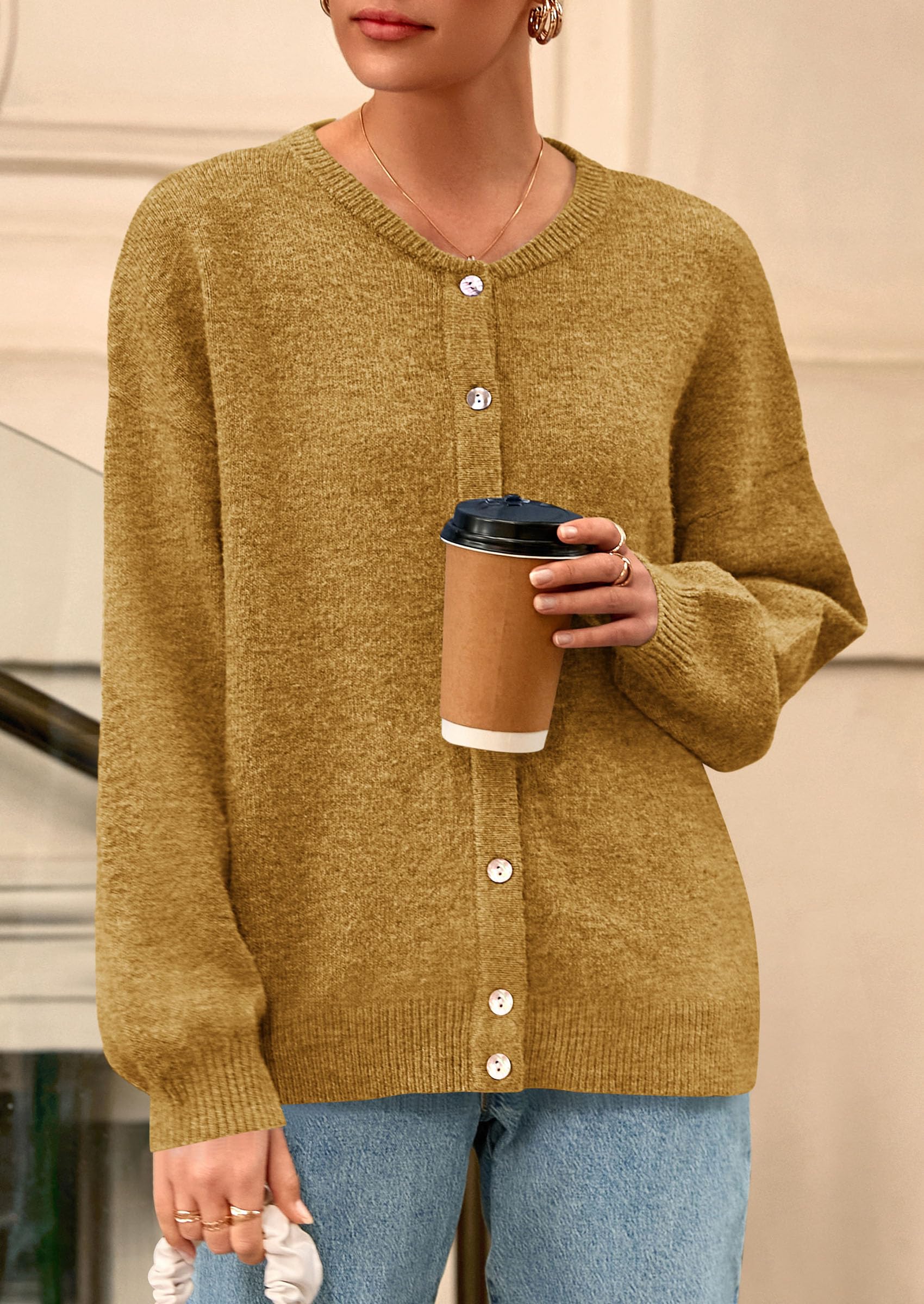 Womens Long Sleeve Cardigan Sweaters Button Down Knit Tops
