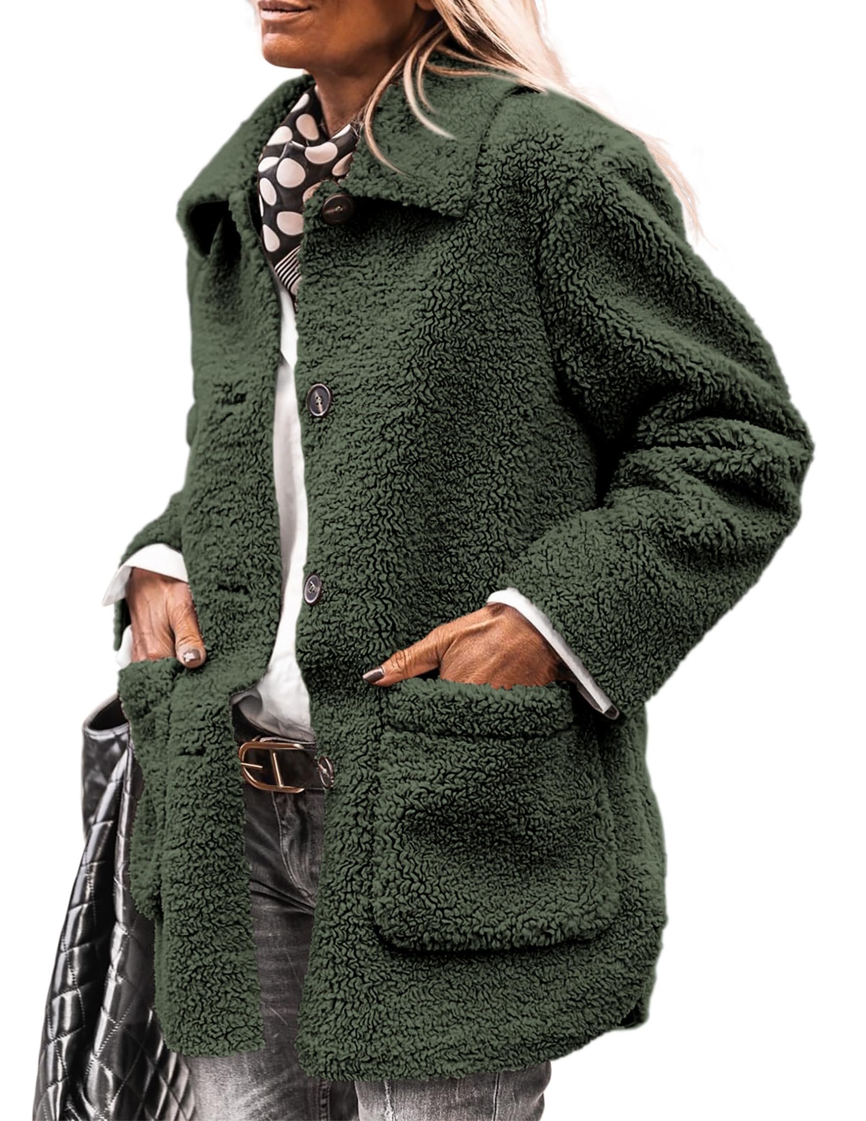 Women's Fleece Sherpa Coats Winter Outfits Dark Army Green,S