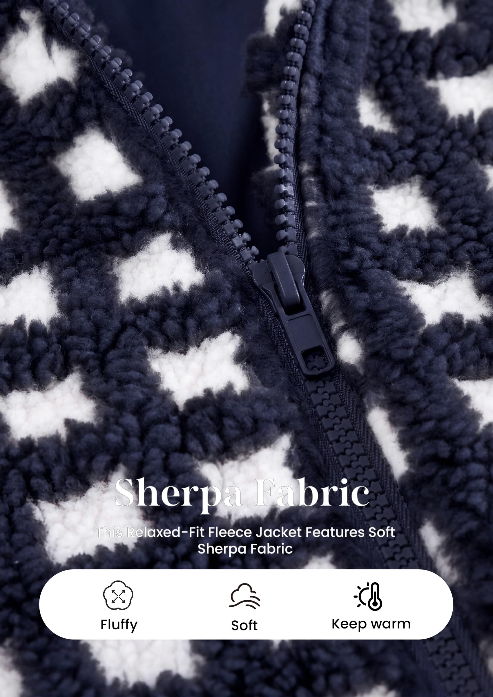Women's Gingham Sherpa Fleece Jacket Plaid Cropped Teddy Coat