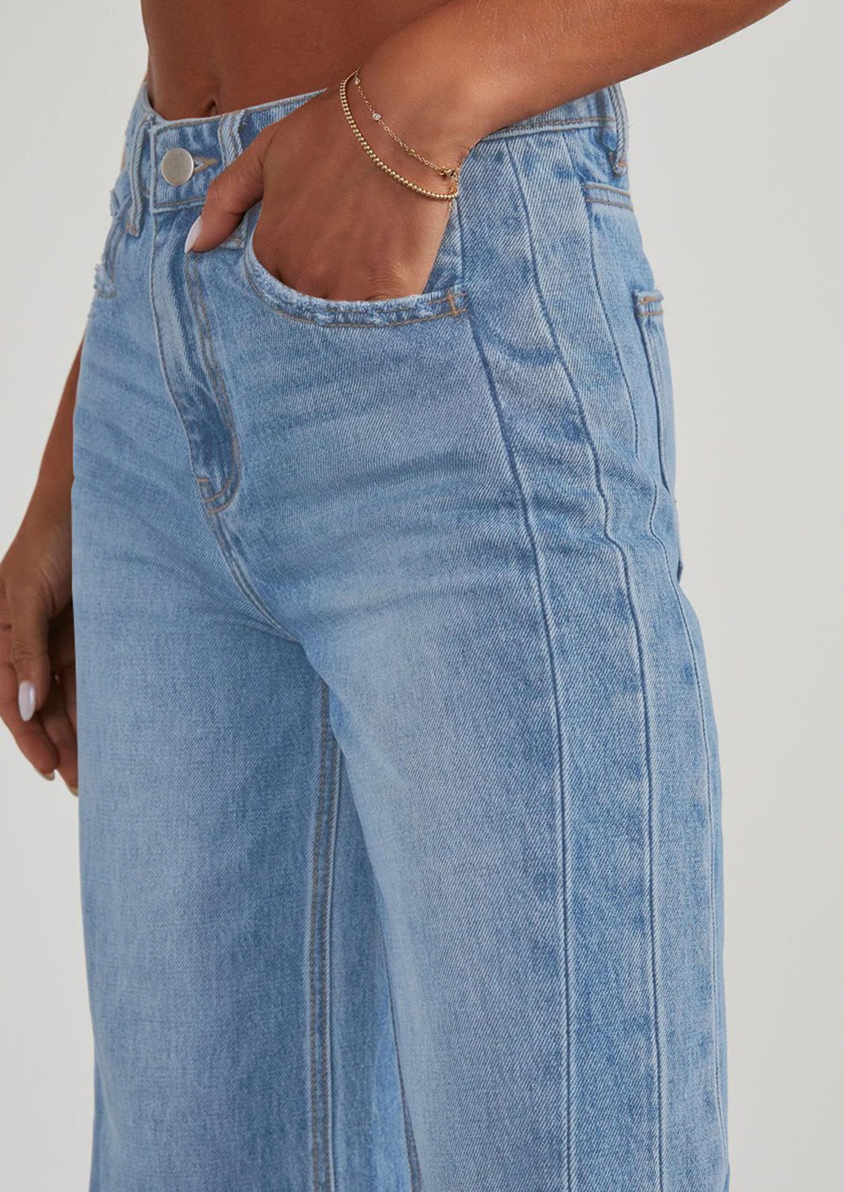Women's Wide Leg Jeans Raw Hem Denim Pants,Light Blue,16