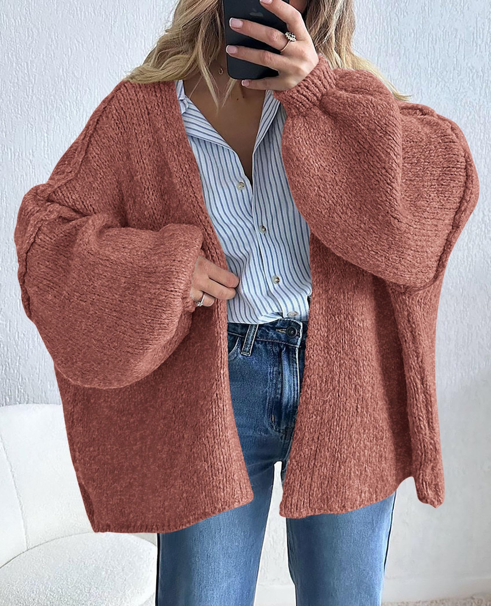 Womens Open Front Oversized Cardigan Sweaters,Grey Pink,XS