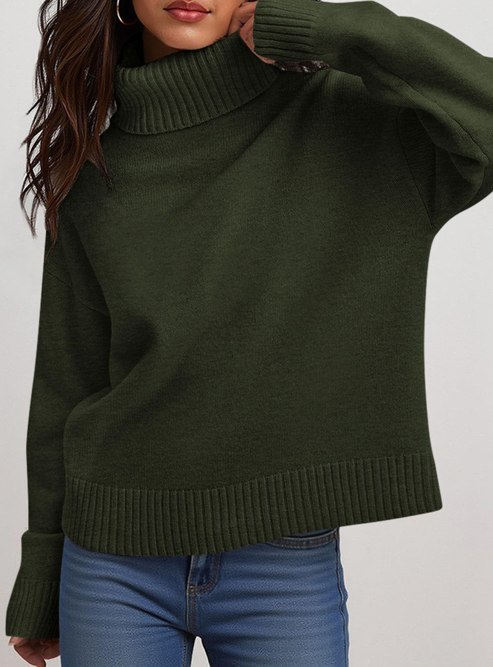 Womens Turtleneck Long Sleeve Knit Sweater,Army Green,S