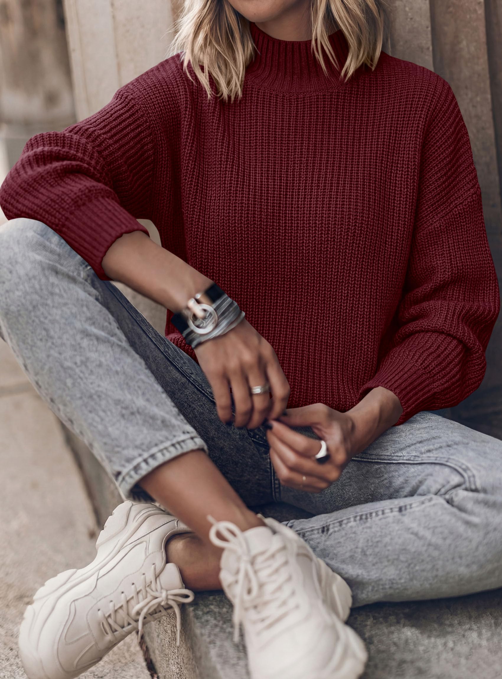 Women's Chunky Knit Fall Mock Turtleneck Pullover Sweaters