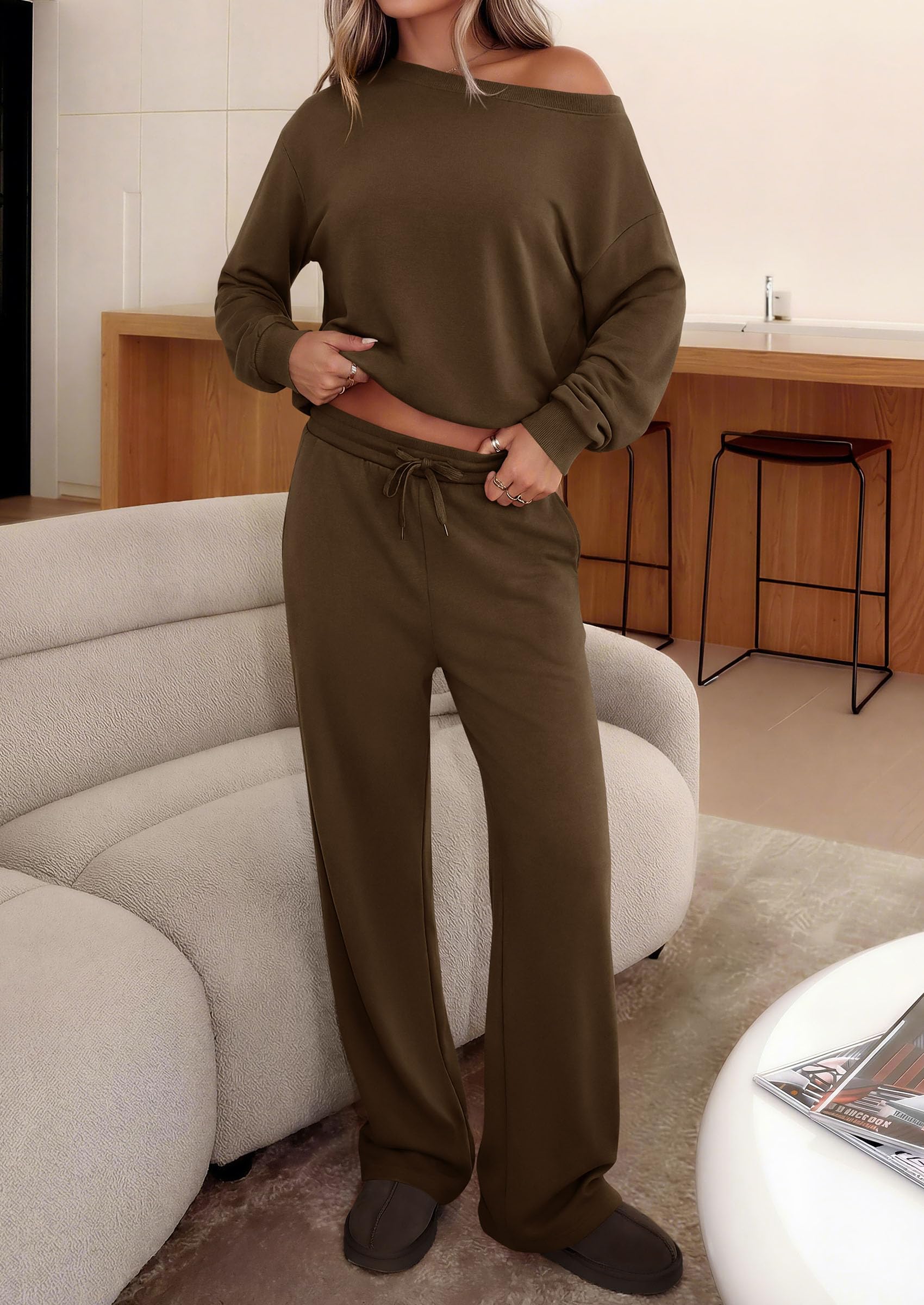 2 Piece Sets for Women Off the Shoulder Matching Lounge Set