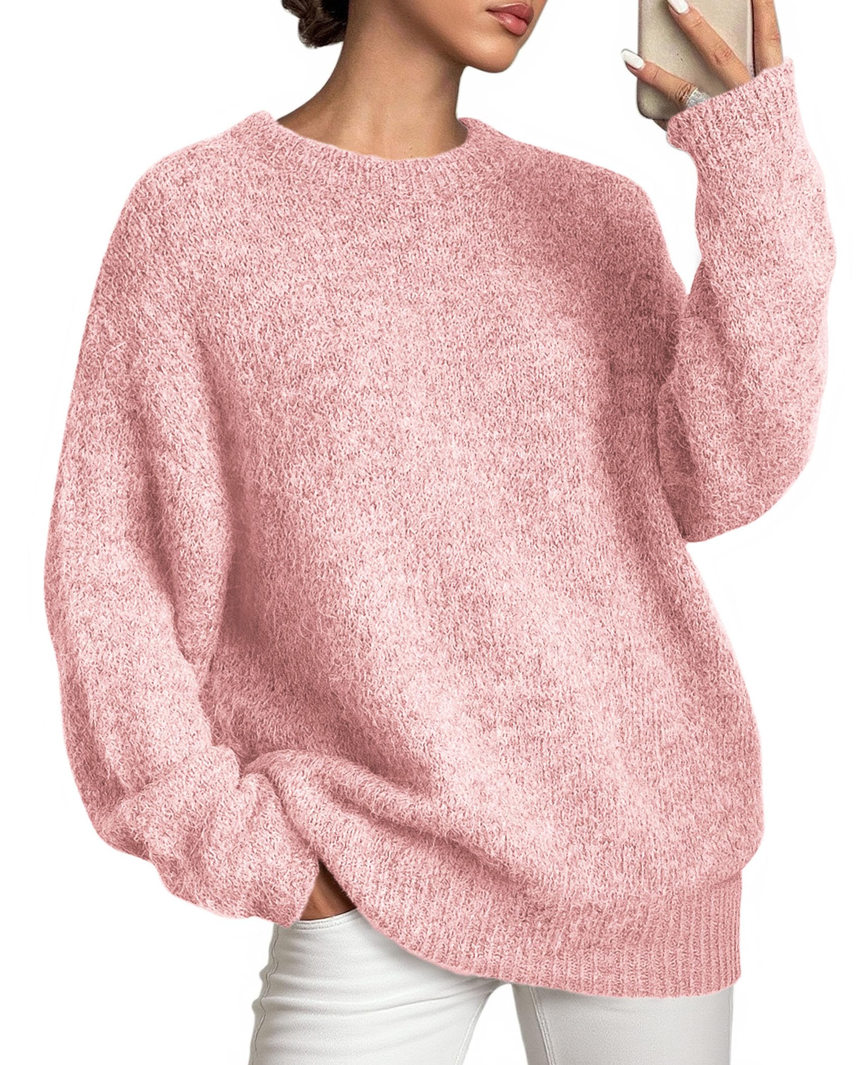 Womens Long Sleeve Oversized Pullover Sweater,Pink,S