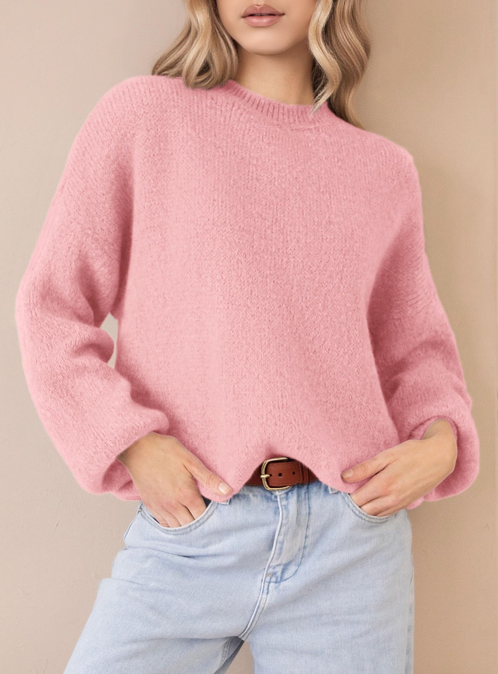 Women's Fall Oversized Holiday Sweaters (Light Pink,S)