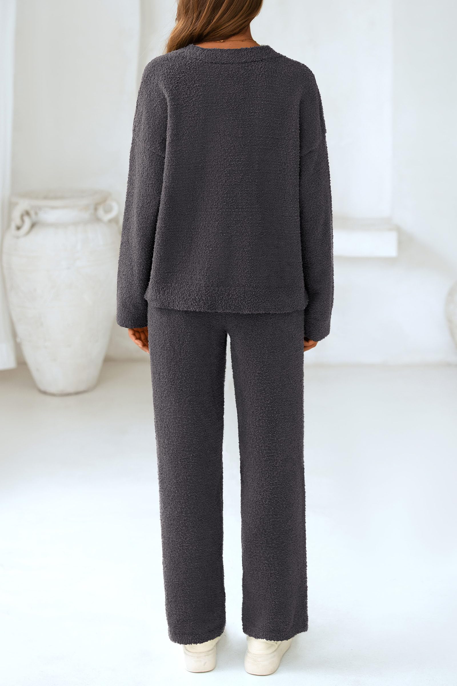 Lounge Sets for Women Fall 2 Piece Fuzzy Sweater Pajama Set