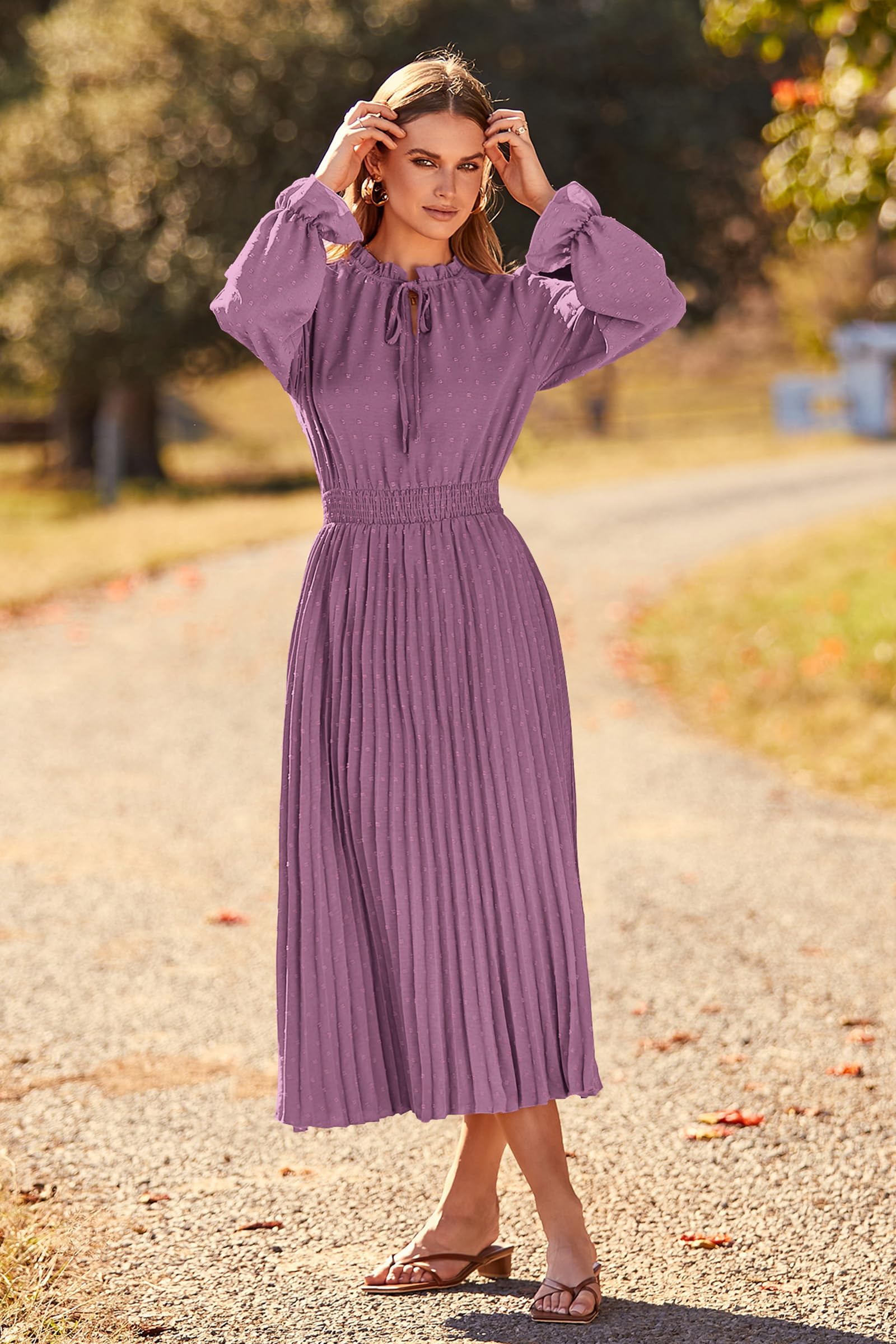 Women's Fall Midi Wedding Guest Dress(Purple,Small)