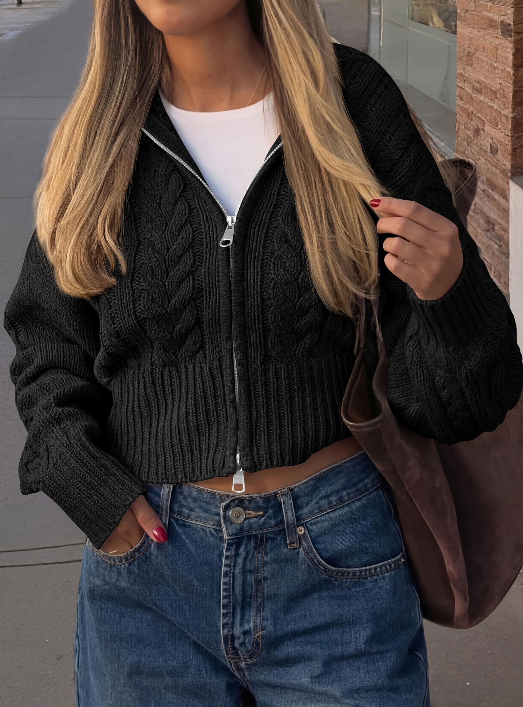 Women's Zip Up Cardigan Sweaters Cropped Jackets Fall Outfits