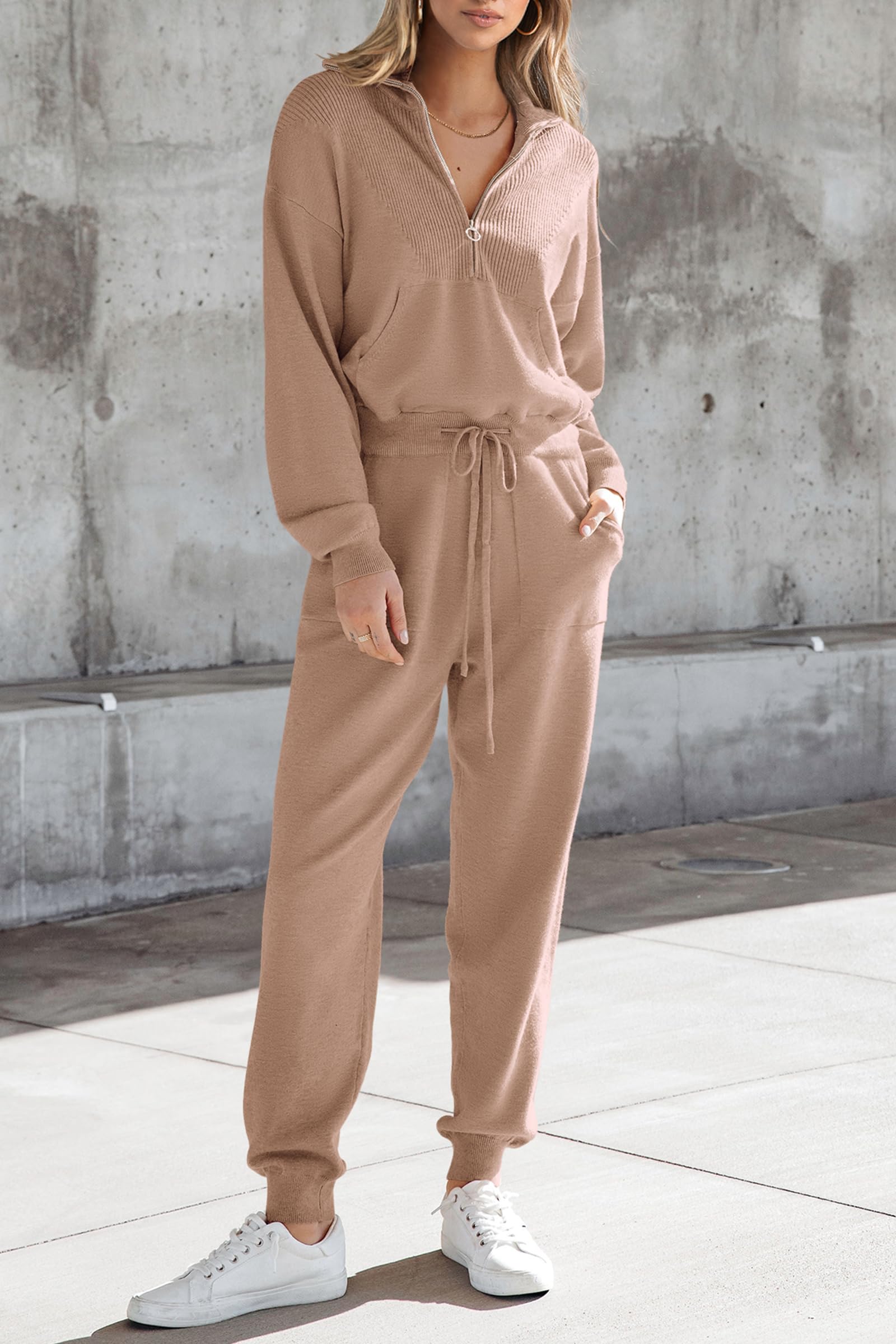 Women's 2 Piece Sweatsuits Set Fall Outfits(Khaki,S)