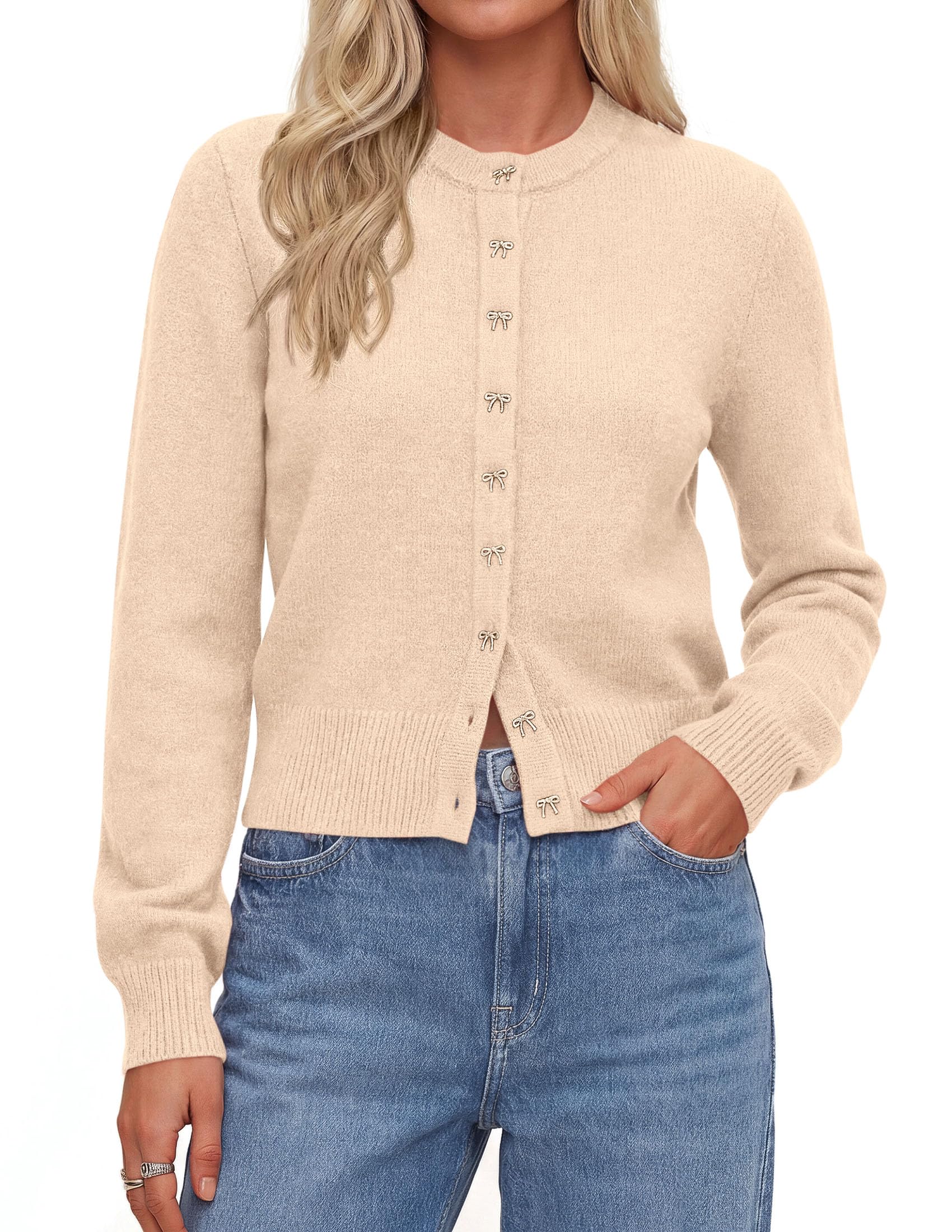 Cardigan Sweaters for Women Cropped Bow Button Up Cardigan