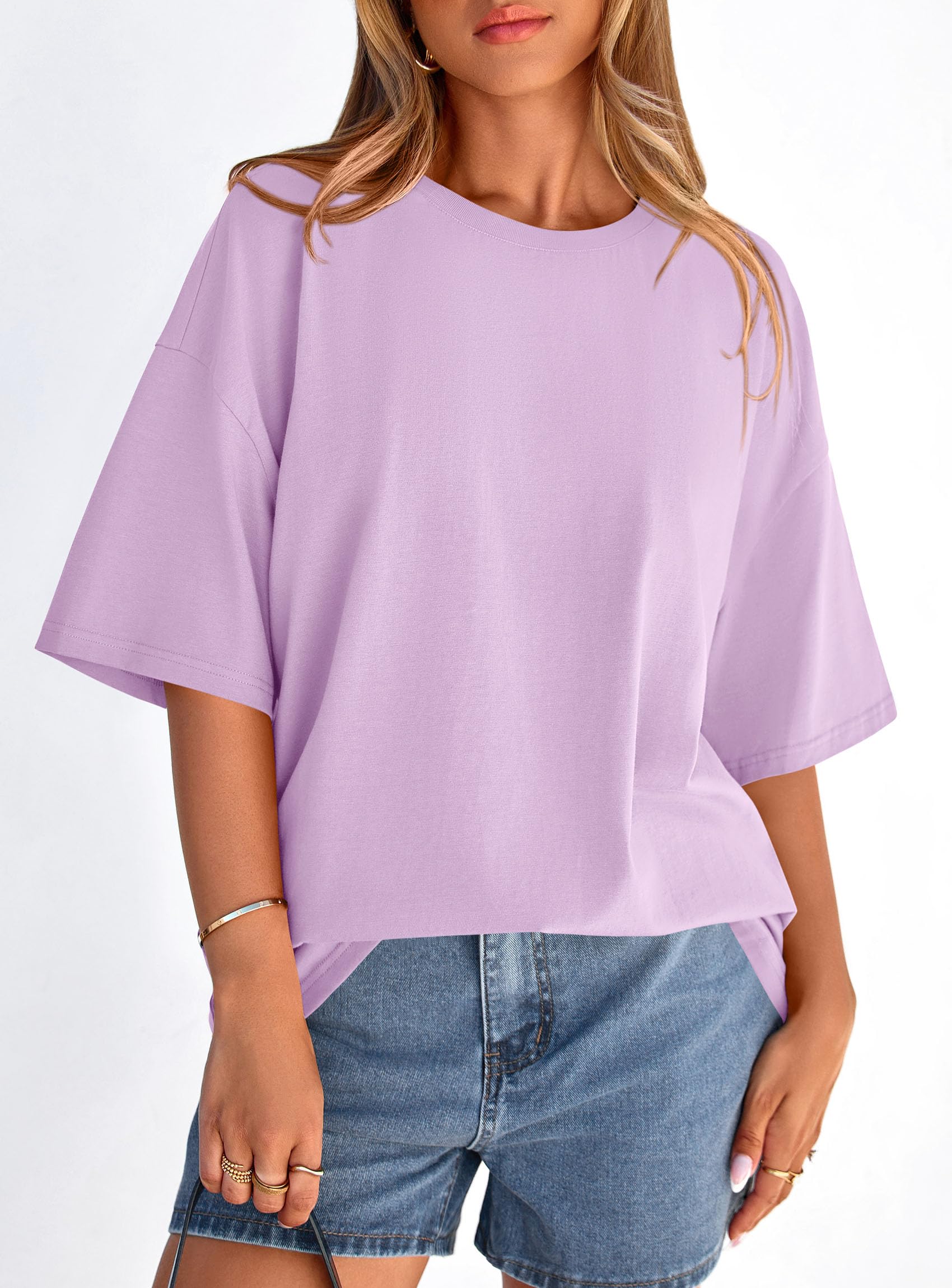 Women's Oversized Tshirts Going Out Tops (Light Purple,S)