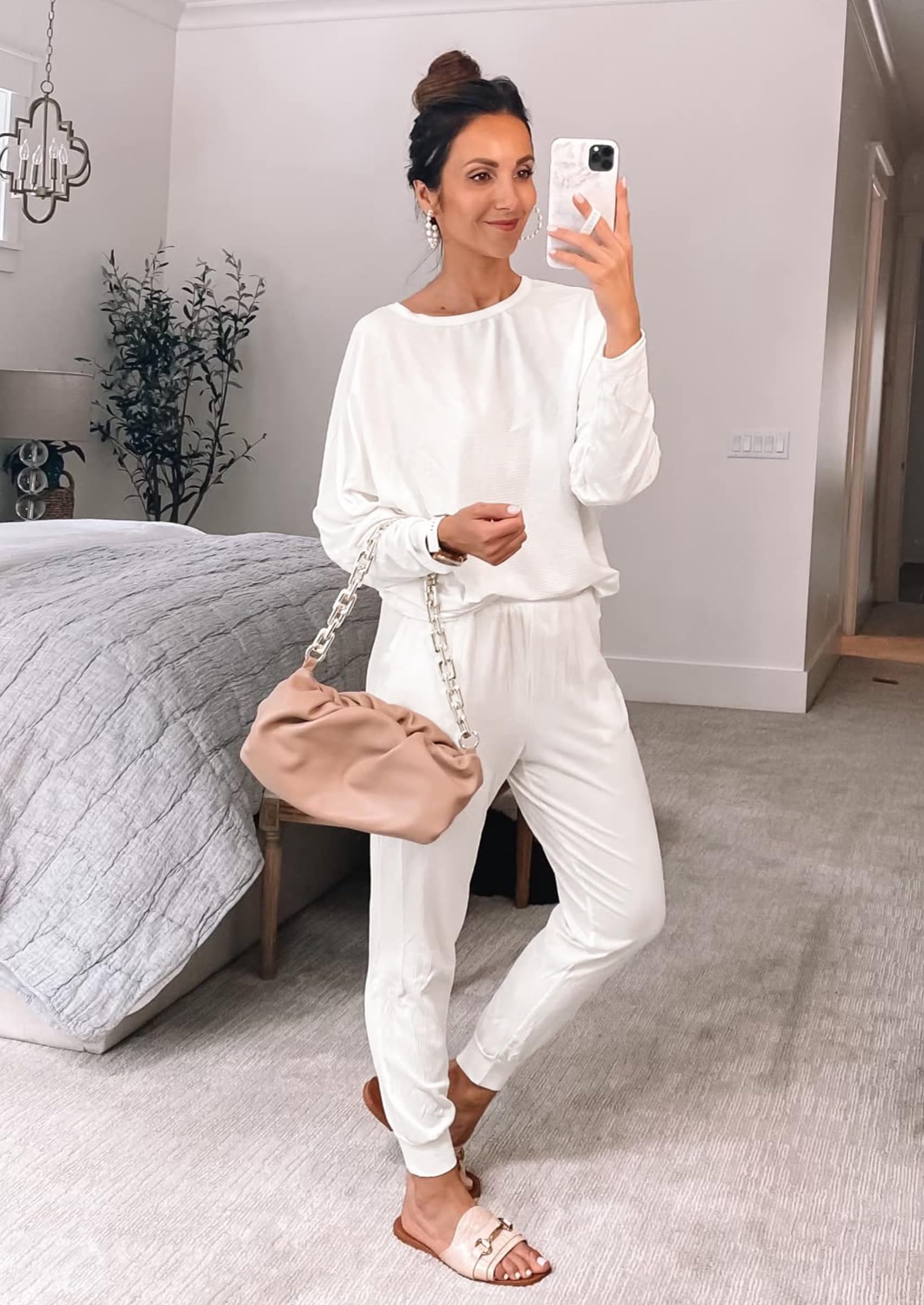 Women's 2 Piece Fall Outfits Matching Ribbed Knit Lounge Sets