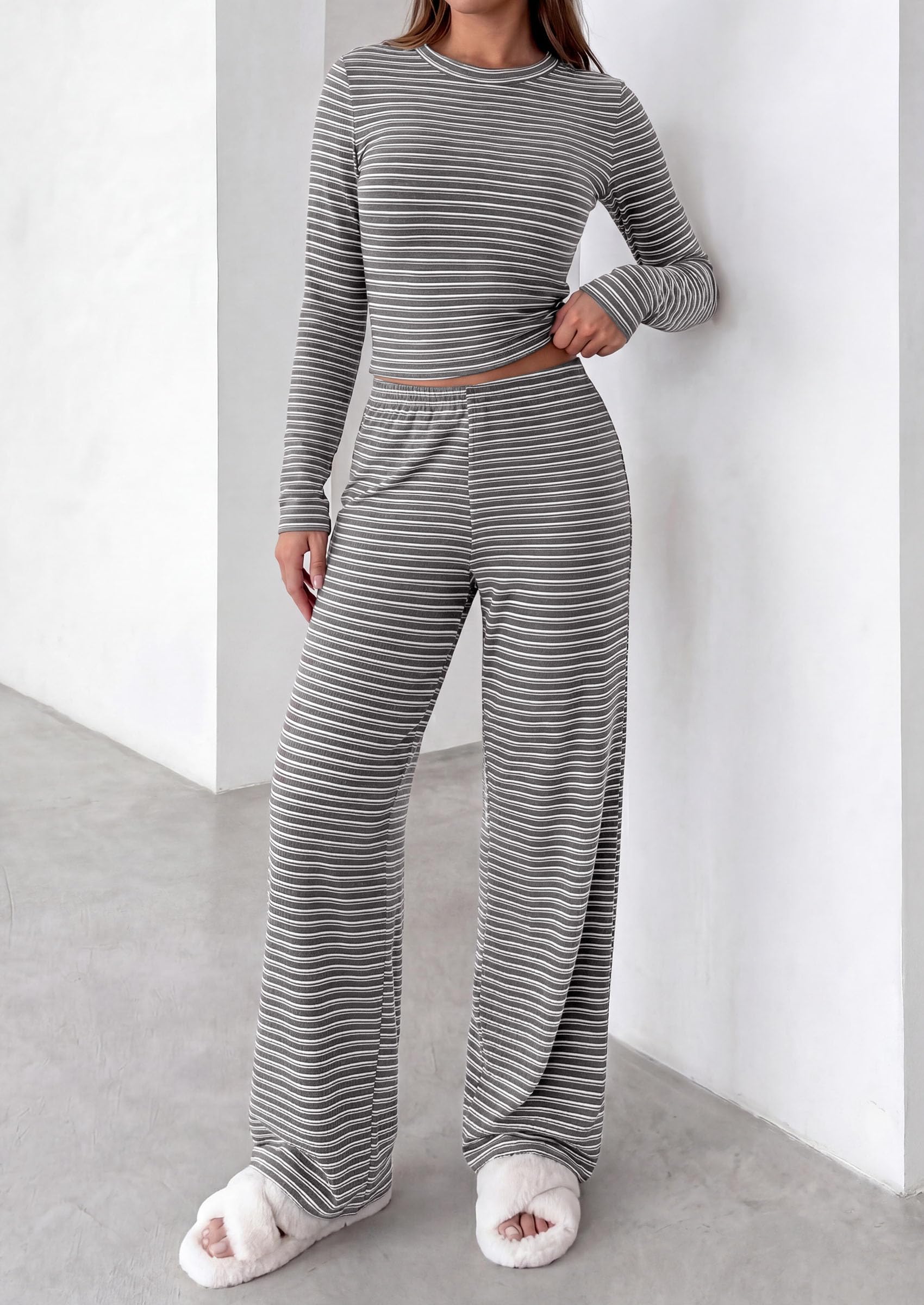 Lounge Sets for Women Fall 2 Piece Knit Matching Striped Set