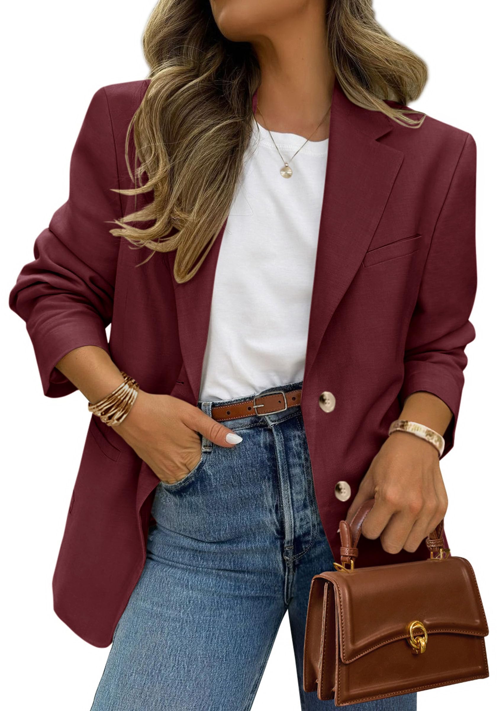 2026 Blazers for Women Business Casual,Wine Red,XS