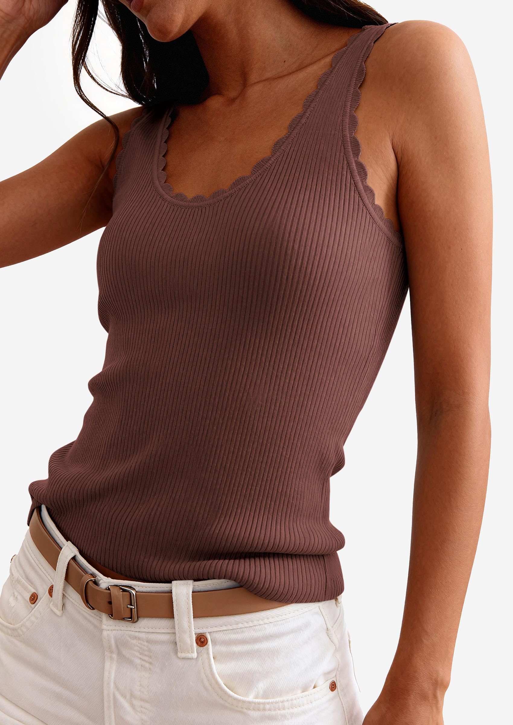 Womens Ribbed Knit Sleeveless Tank Tops,Dark Brown,XS