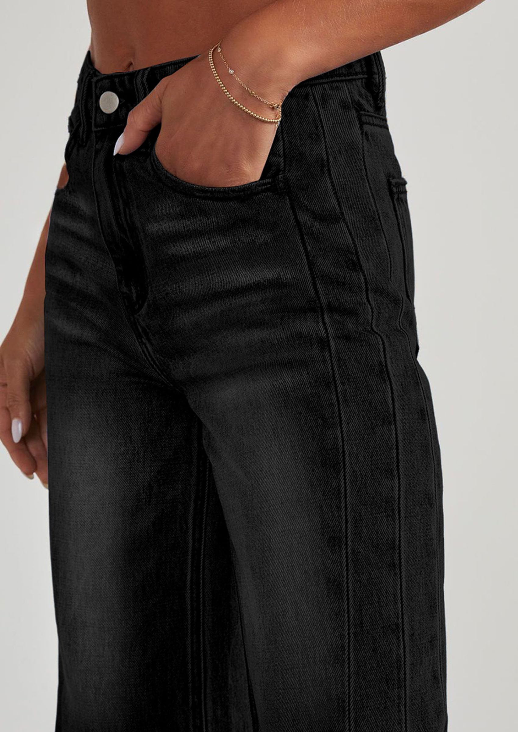 Women's Wide Leg Jeans Raw Hem Denim Pants,Black,4