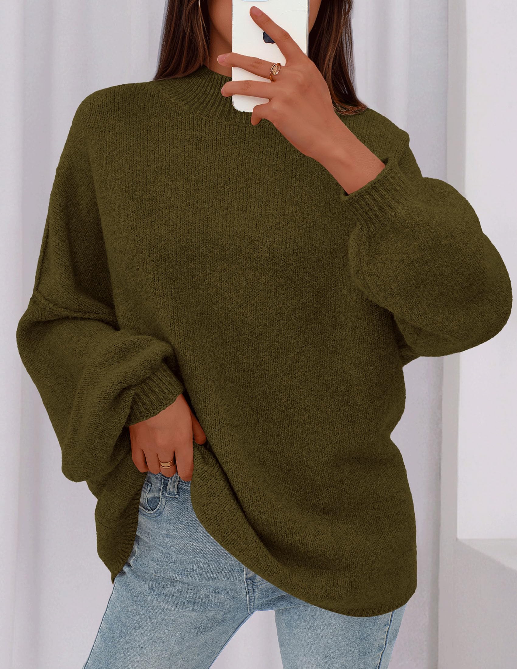 Women's Oversized Sweaters Fall Clothes (Army Green,S)