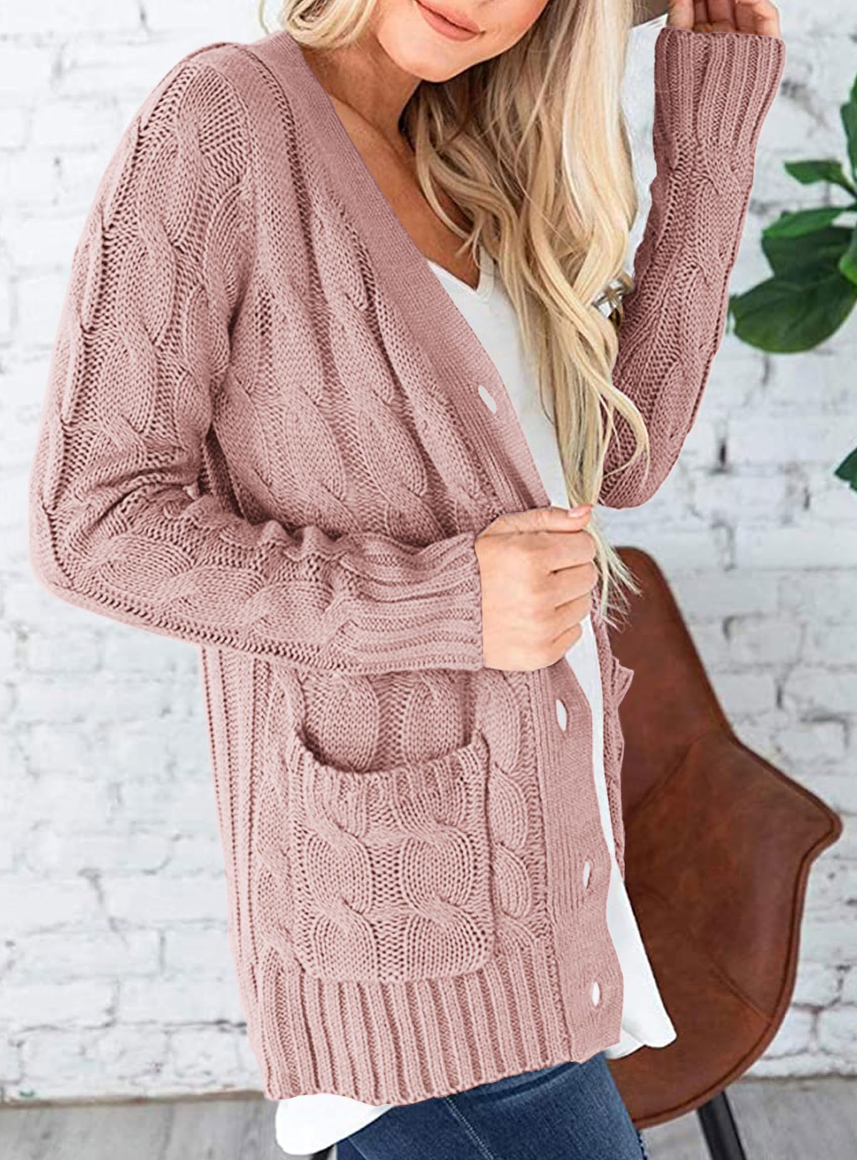 Women Chunky Cable Knit Cardigan Sweaters Fall Fashion Clothes