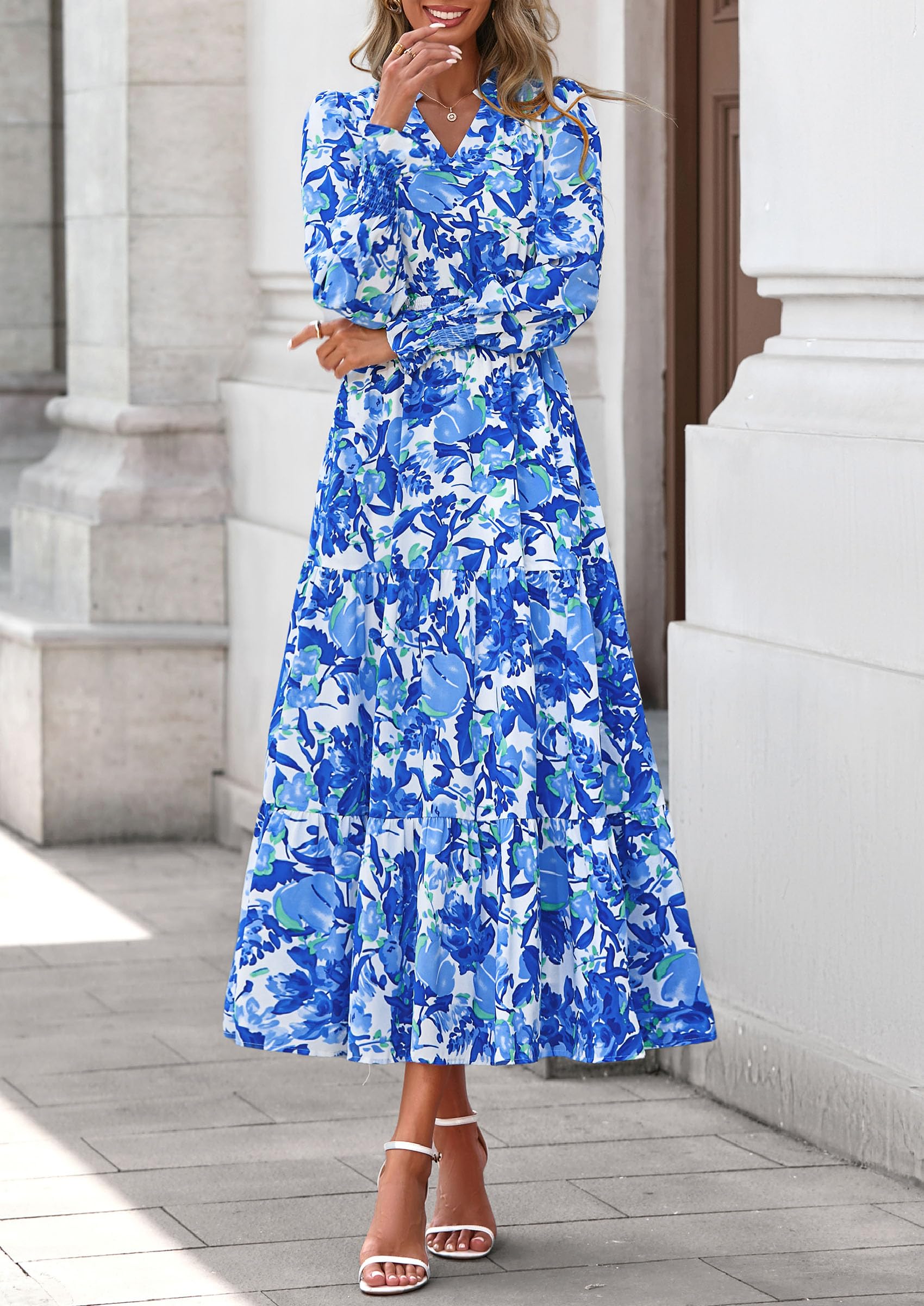 Women's Floral Maxi Dress Fall A Line Wedding Guest Dresses