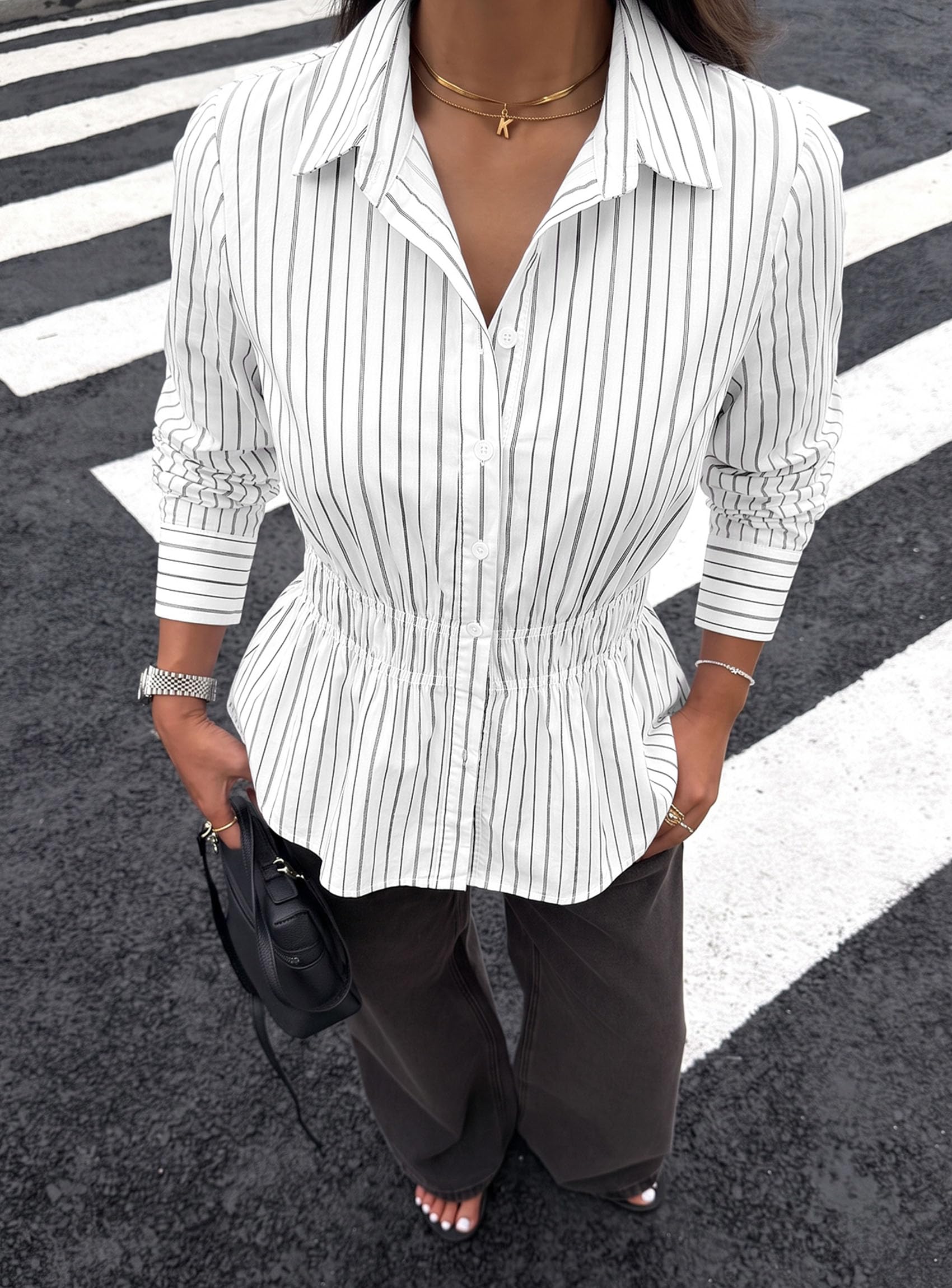 Women's Peplum Button Down Work Shirts Business Casual Tops