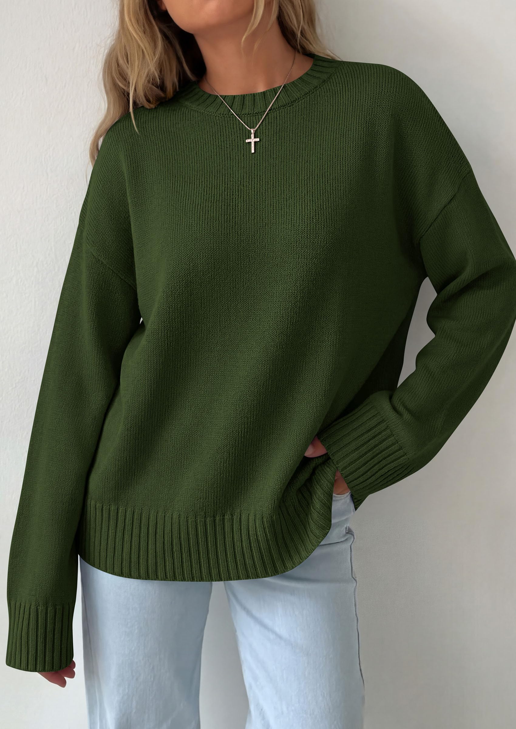 Oversized Sweater Women's Crewneck Long Sleeve Tops Army Green